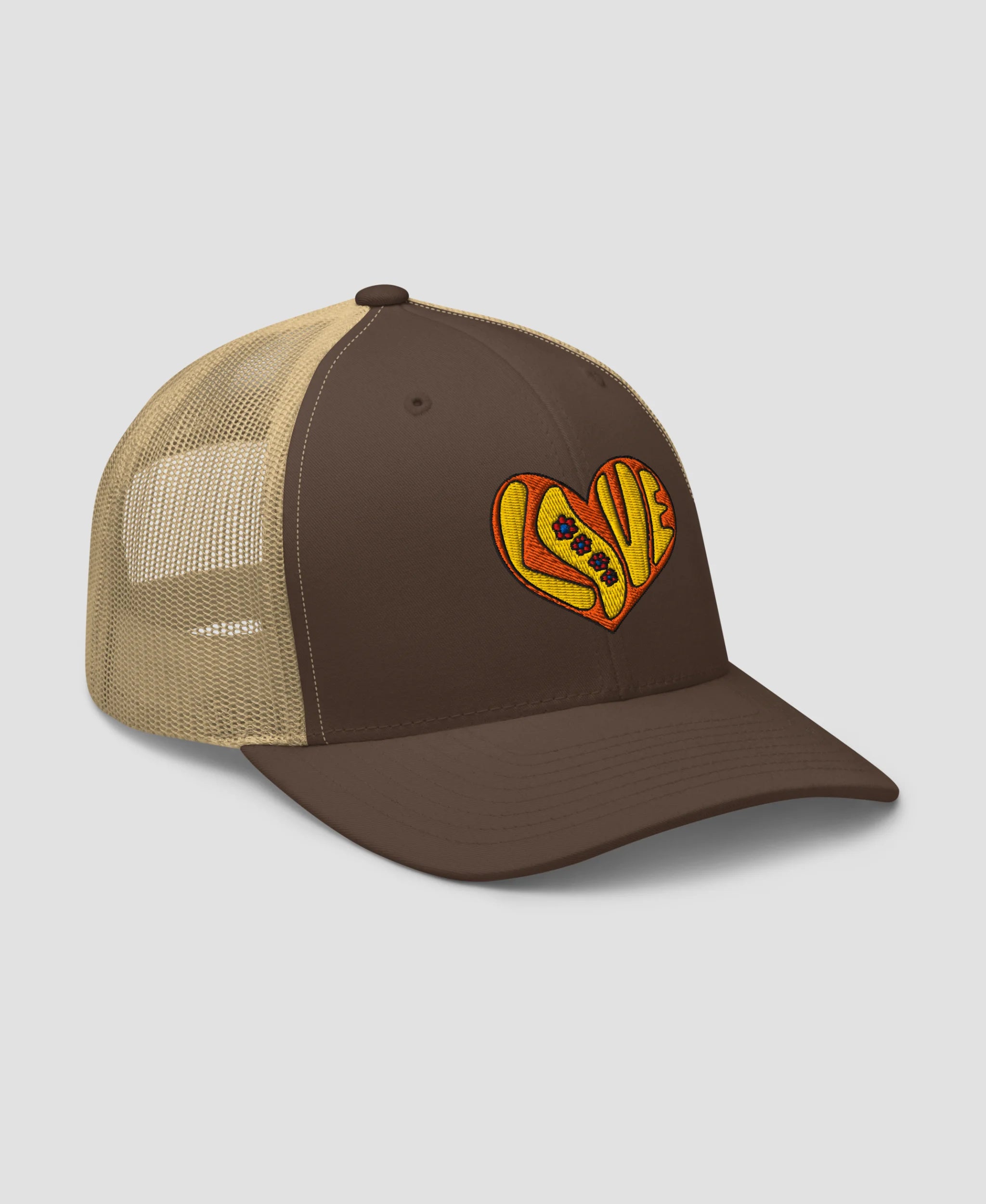 Retro 70s Groovy Flower Power Love Heart Retro Trucker Hat