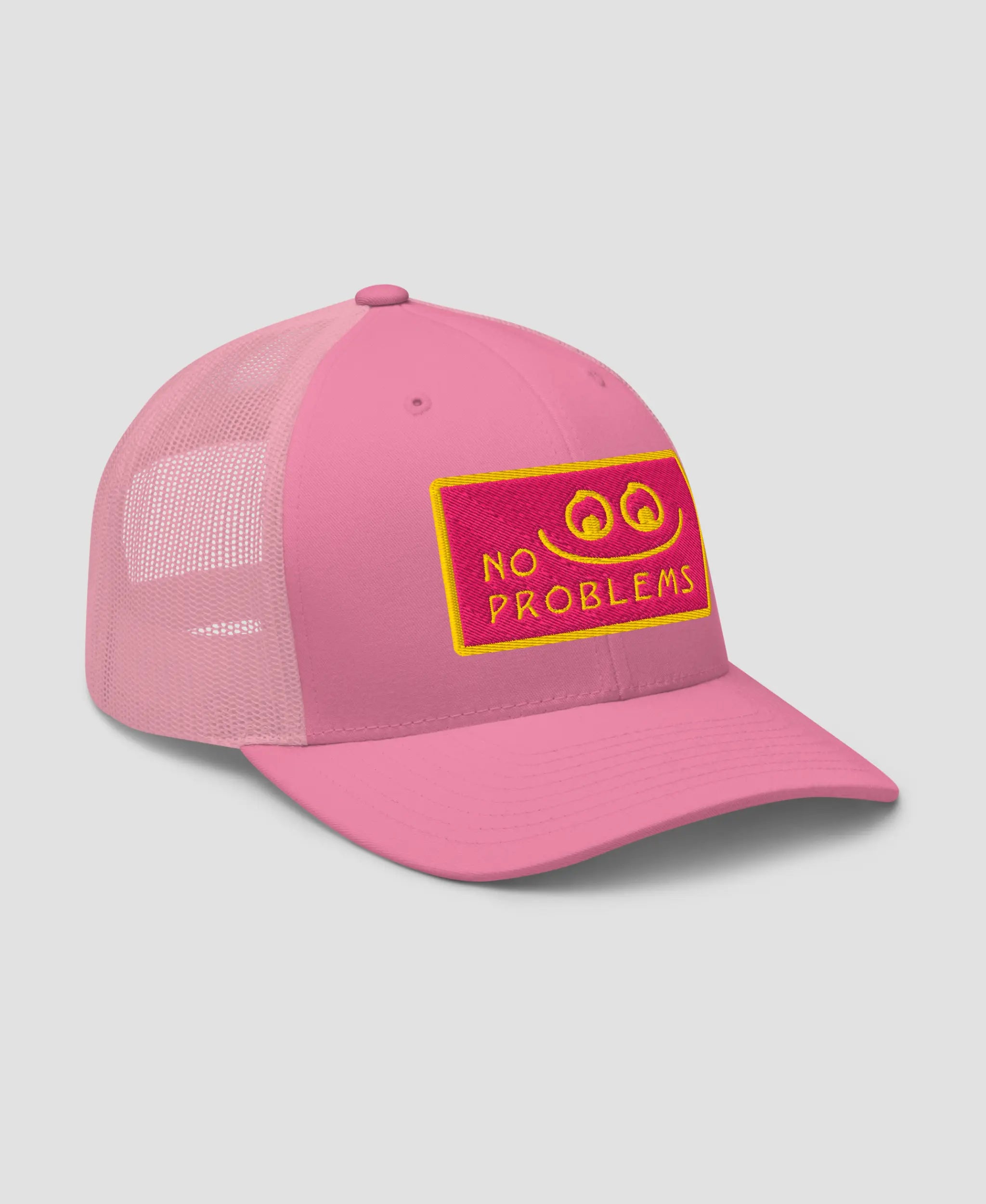 Pastel Pink No Problems Graphic Embroidered Retro Trucker Hat