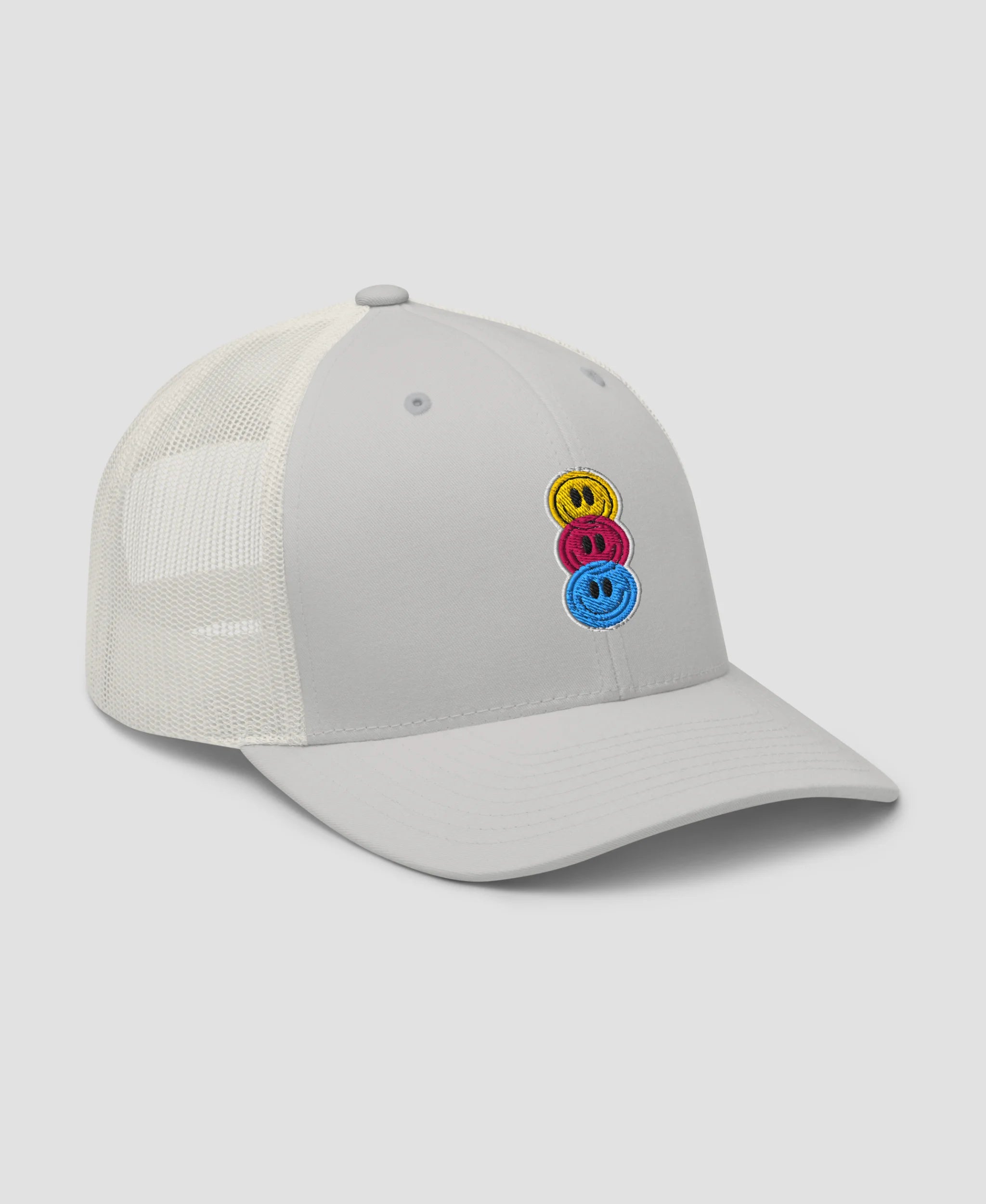 Stacked Colorful Smiley Face Embroidered Retro Trucker Hat