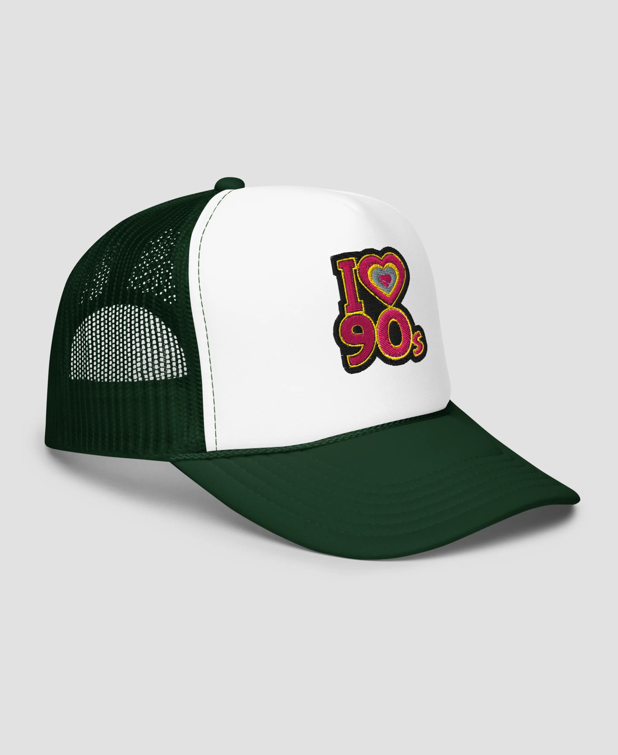 I Love 90s Retro Embroidered Foam Trucker Hat | Retro Brim