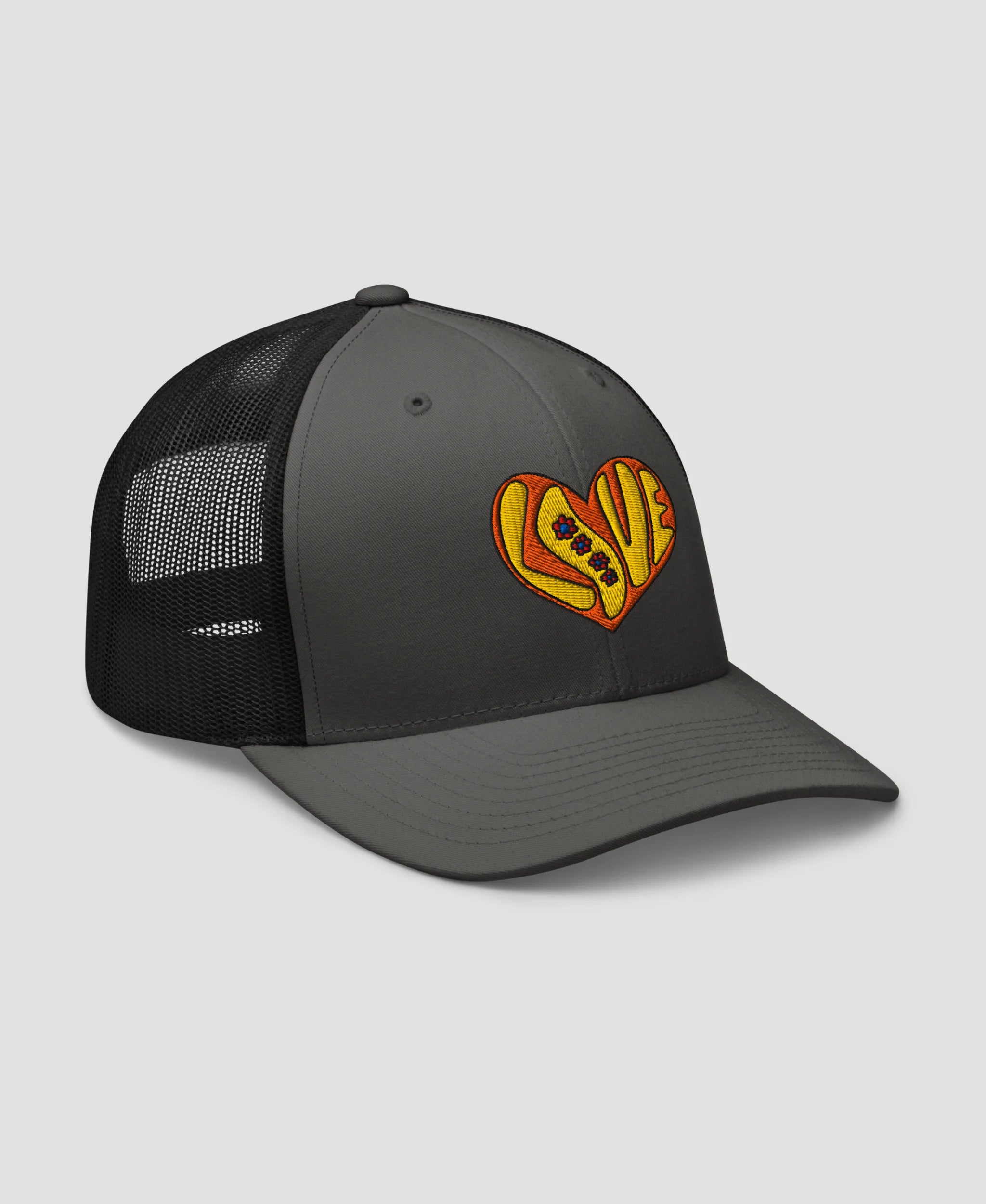 Retro 70s Groovy Flower Power Love Heart Retro Trucker Hat