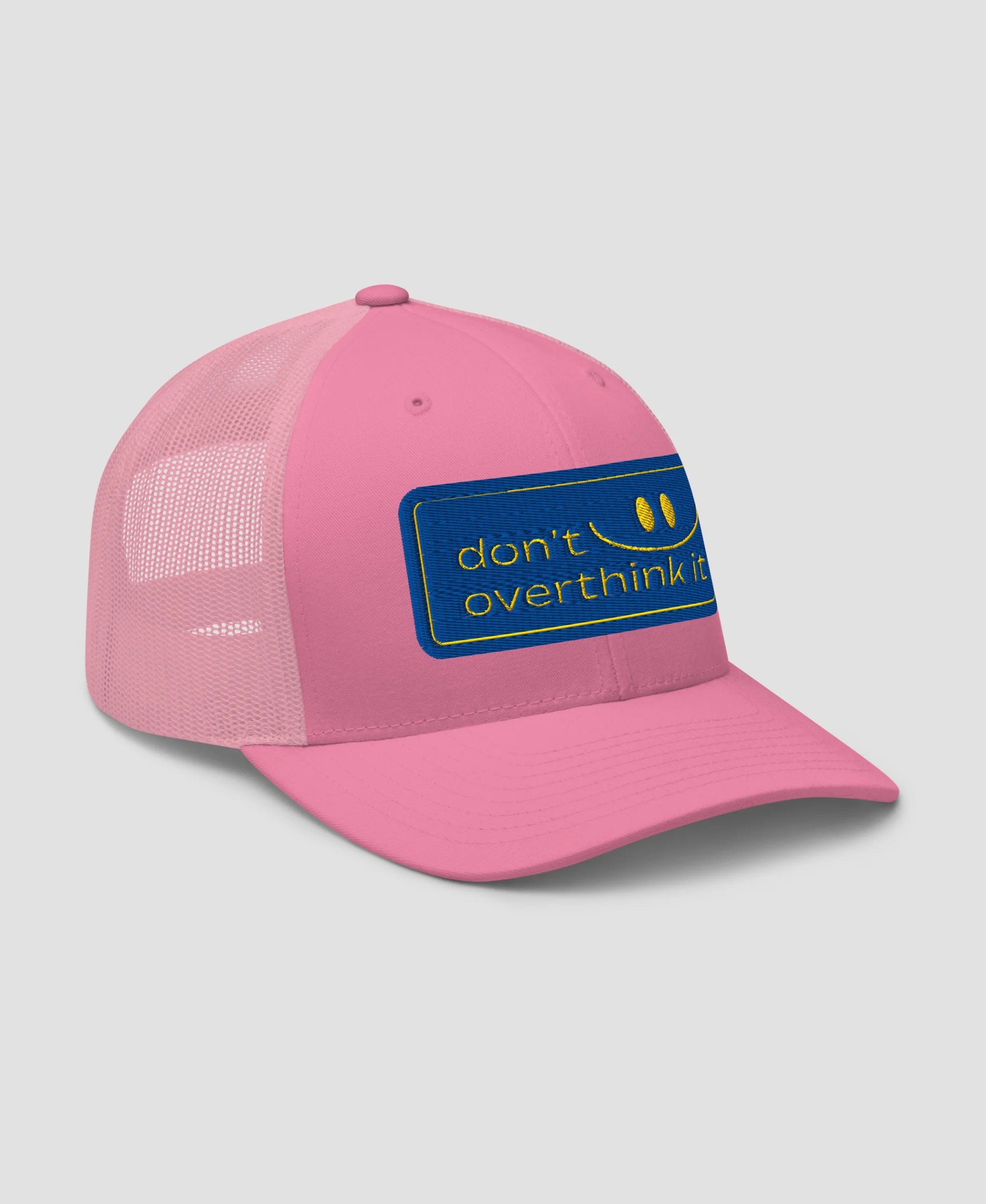 Don't Overthink It Smiley Embroidered Retro Trucker Hat