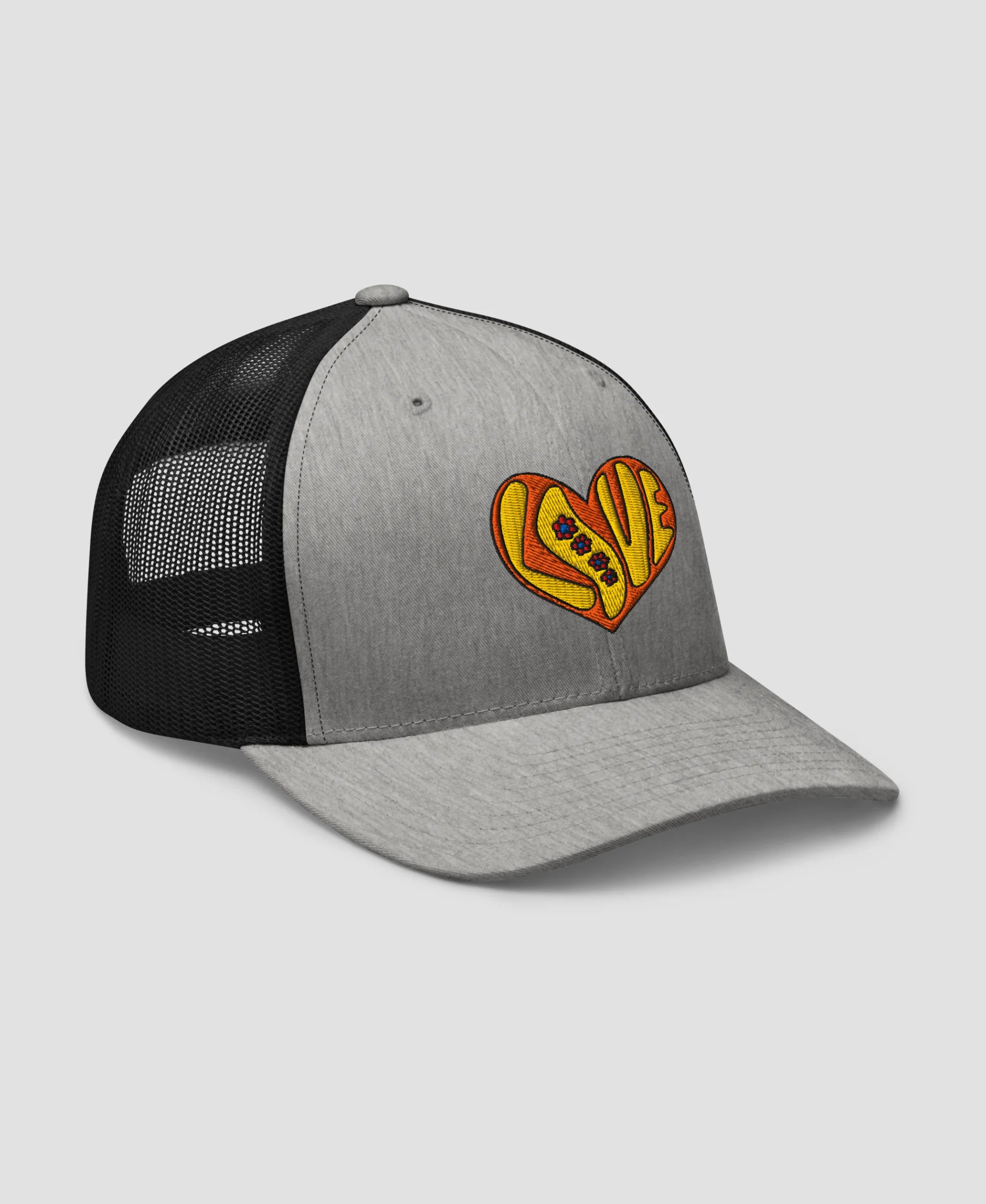 Retro 70s Groovy Flower Power Love Heart Retro Trucker Hat