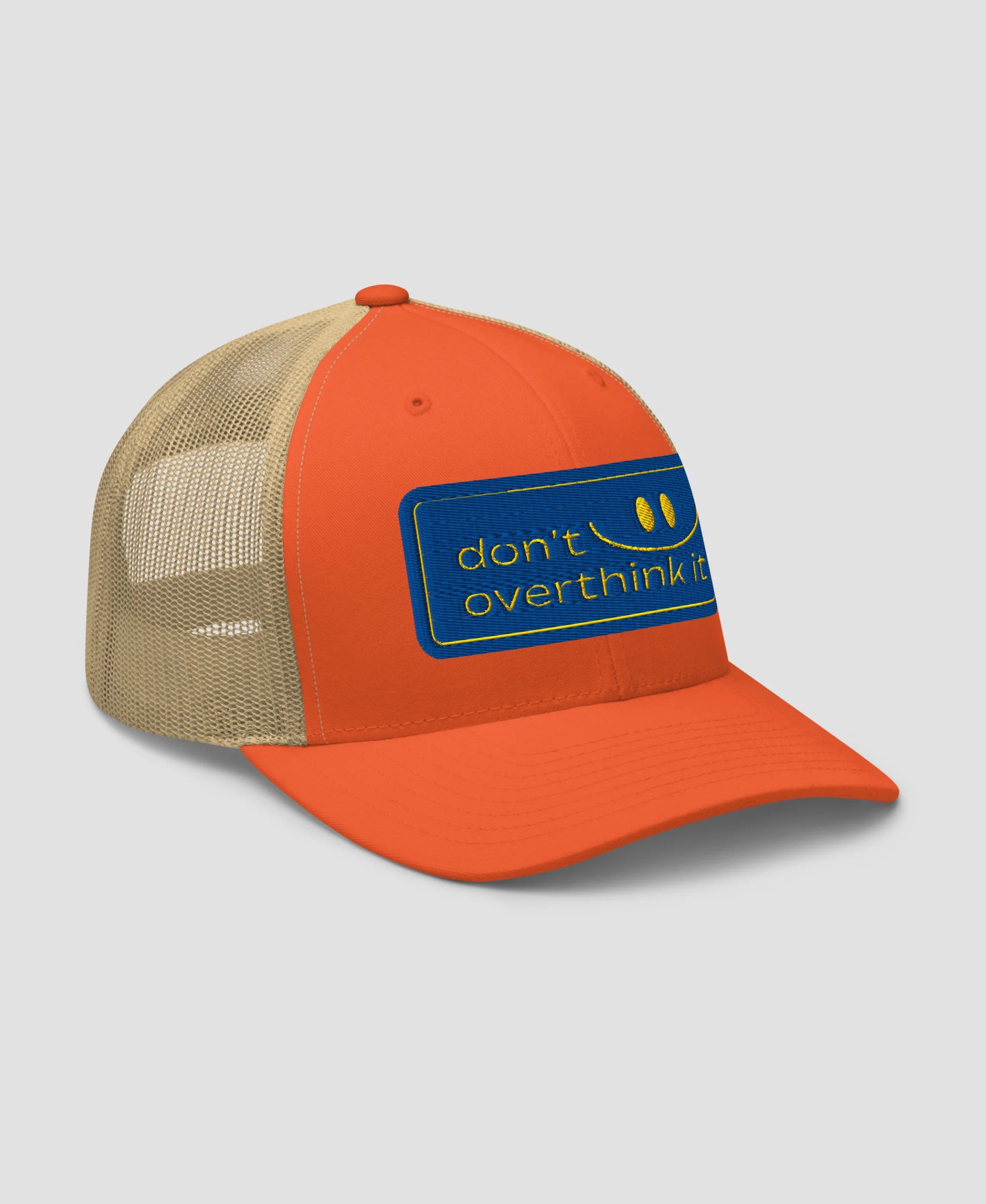 Don't Overthink It Smiley Embroidered Retro Trucker Hat