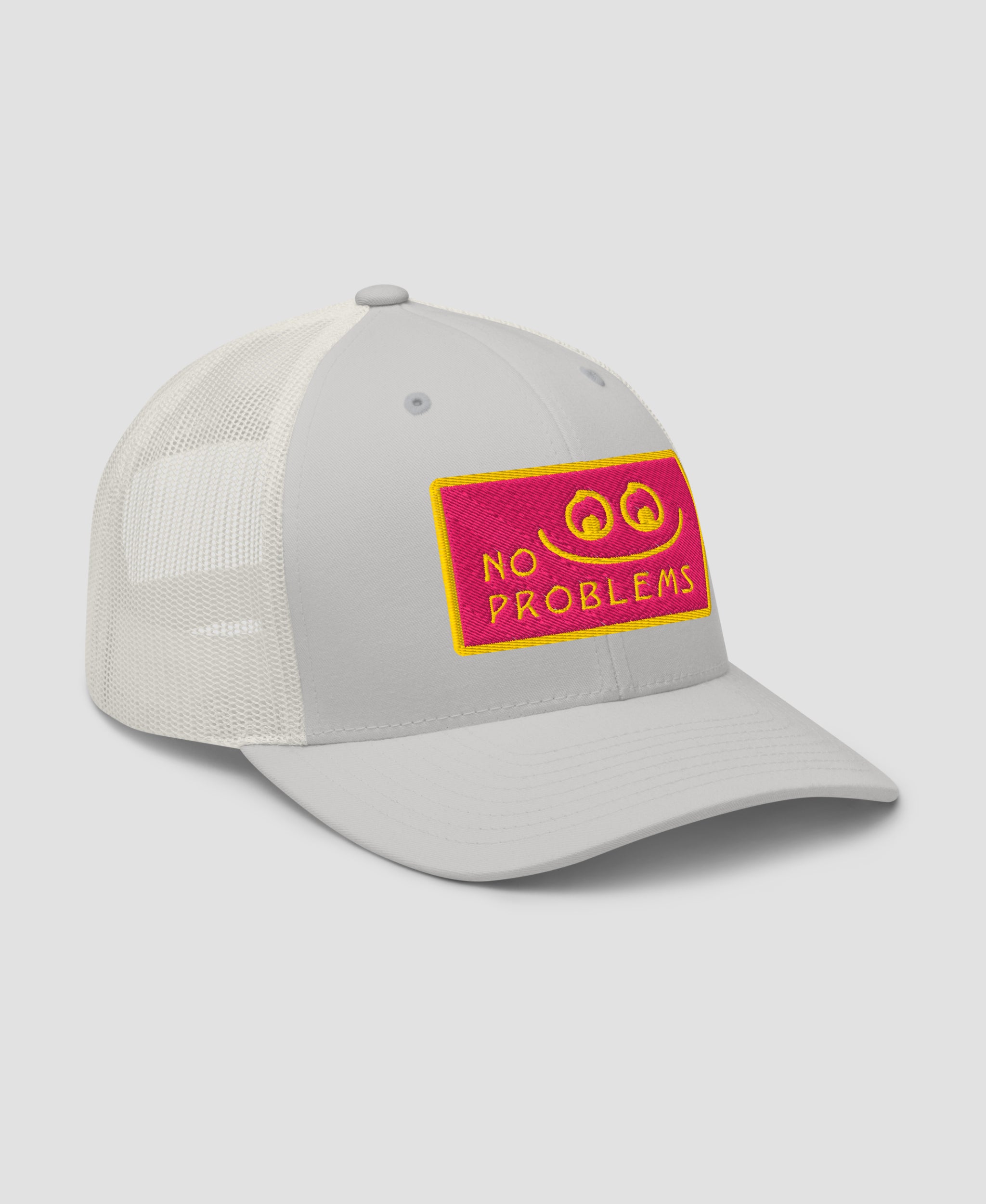 Pastel Pink No Problems Graphic Embroidered Retro Trucker Hat