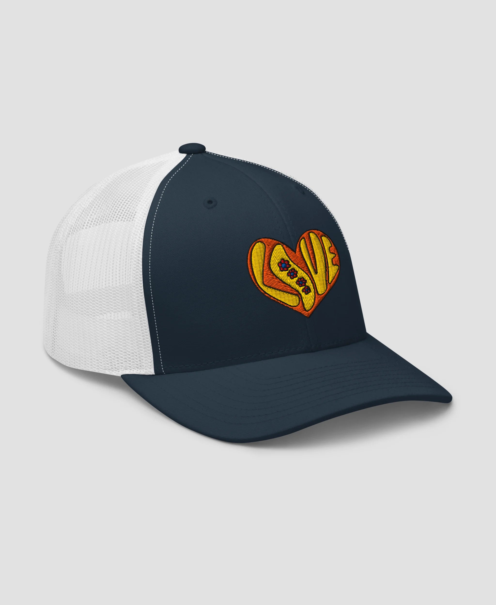 Retro 70s Groovy Flower Power Love Heart Retro Trucker Hat