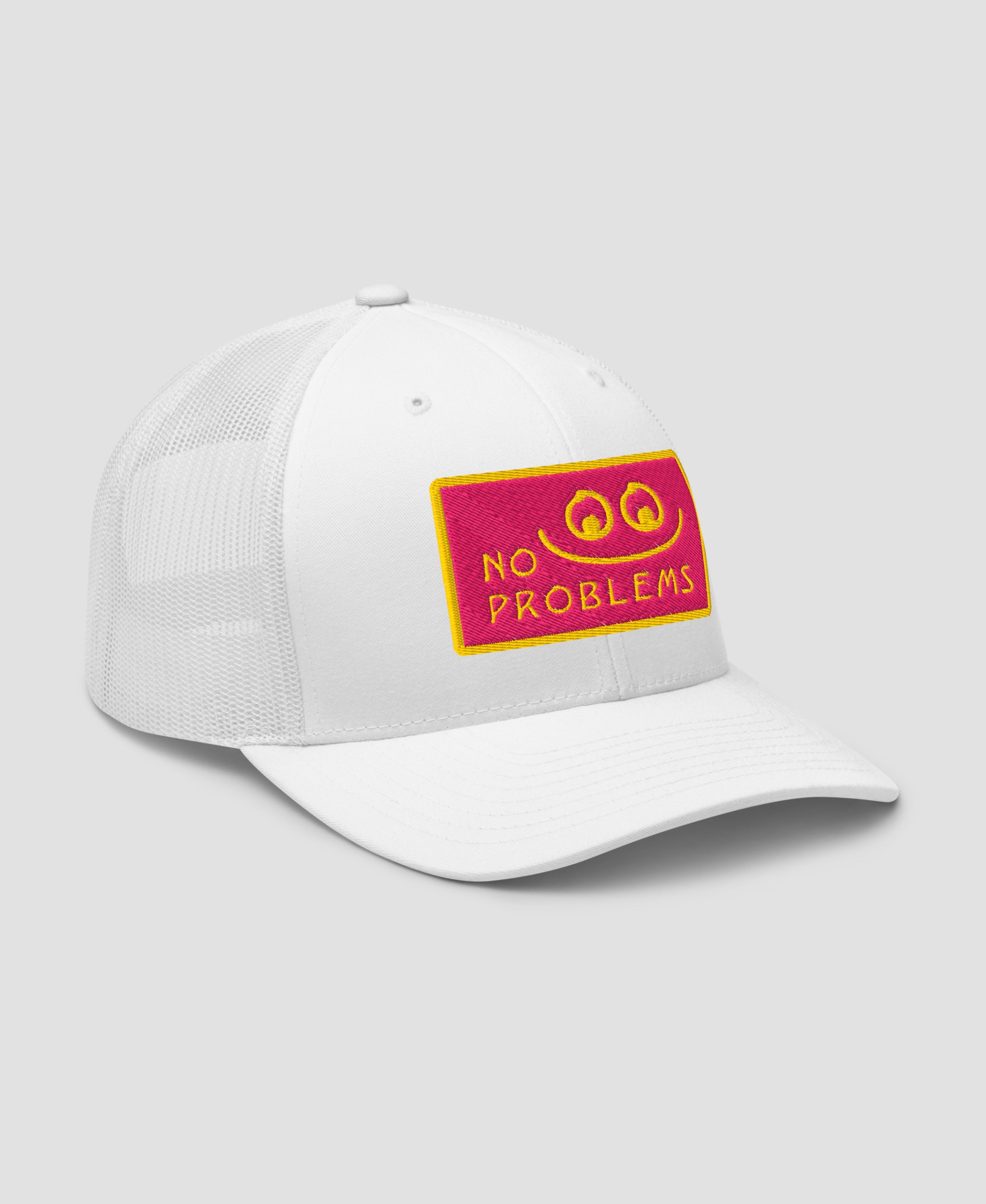 Pastel Pink No Problems Graphic Embroidered Retro Trucker Hat