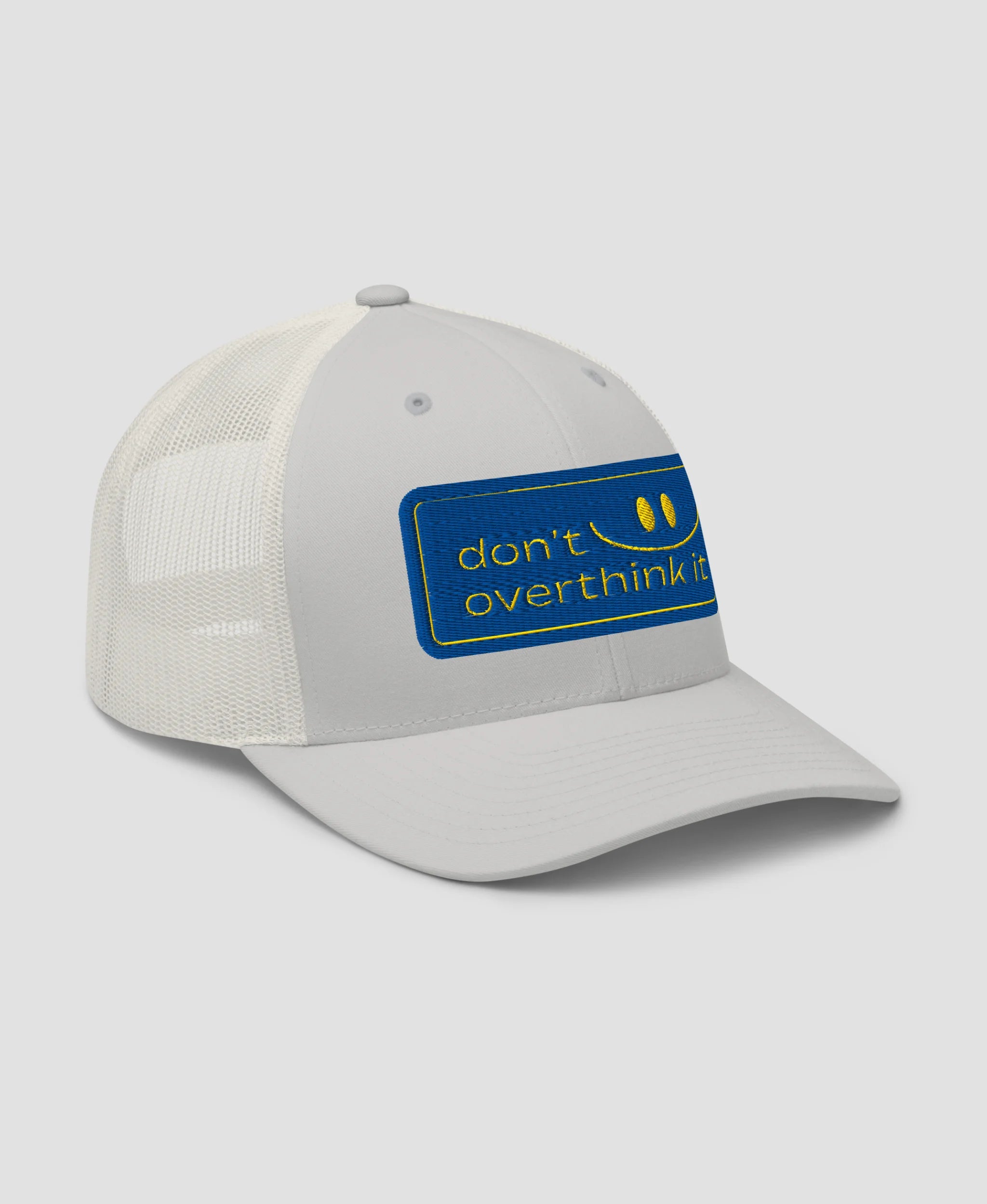 Don't Overthink It Smiley Embroidered Retro Trucker Hat