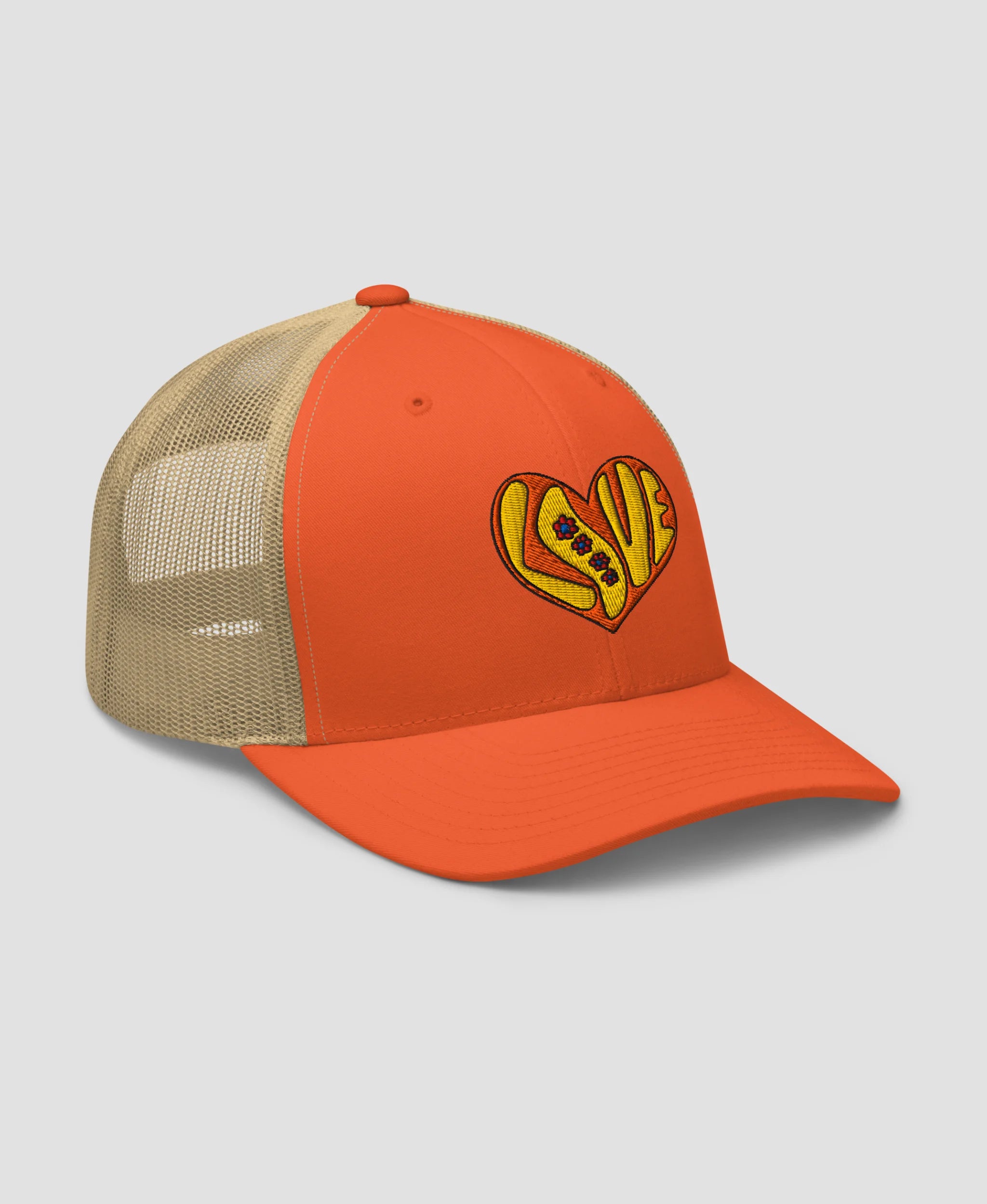 Retro 70s Groovy Flower Power Love Heart Retro Trucker Hat