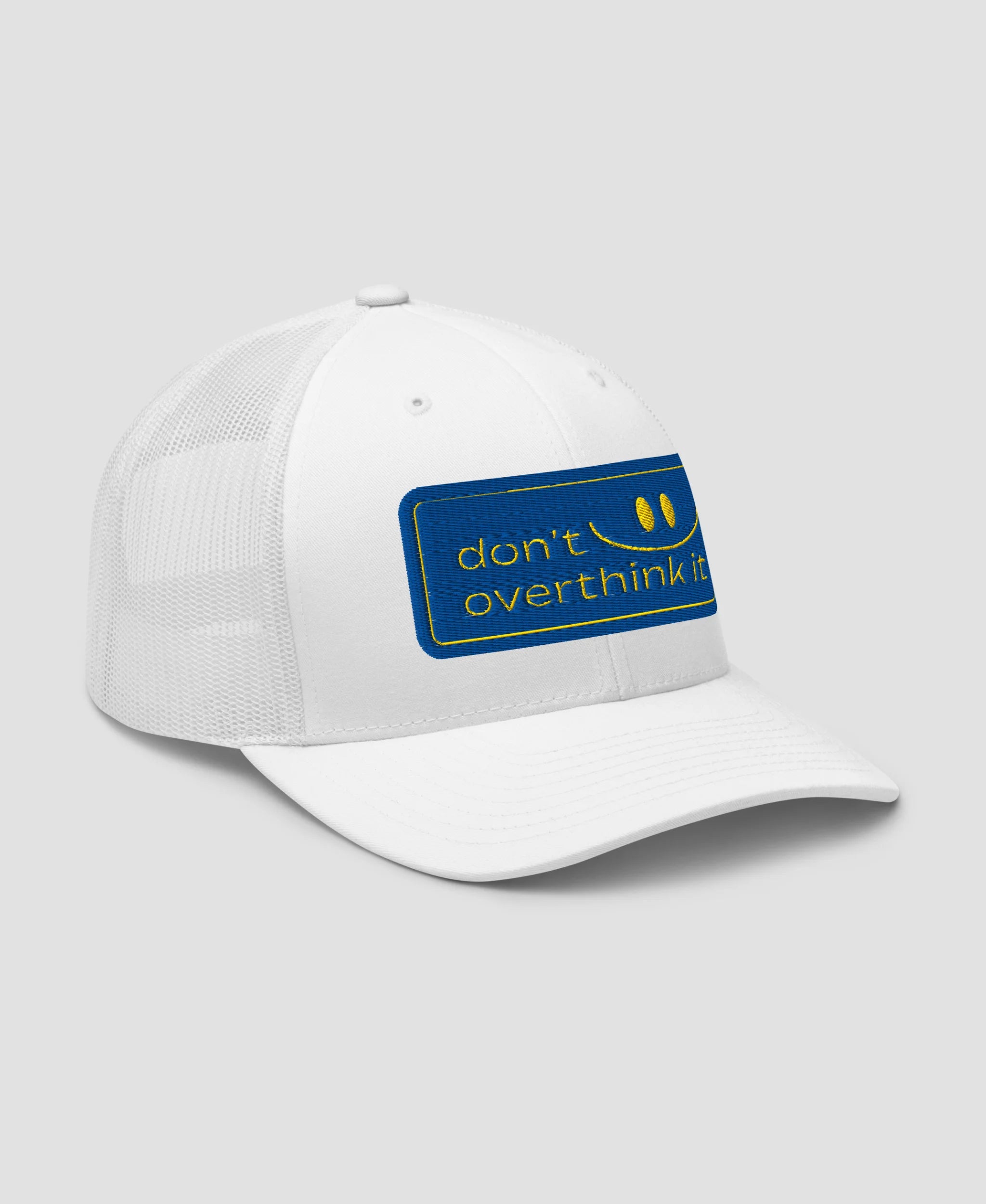 Don't Overthink It Smiley Embroidered Retro Trucker Hat