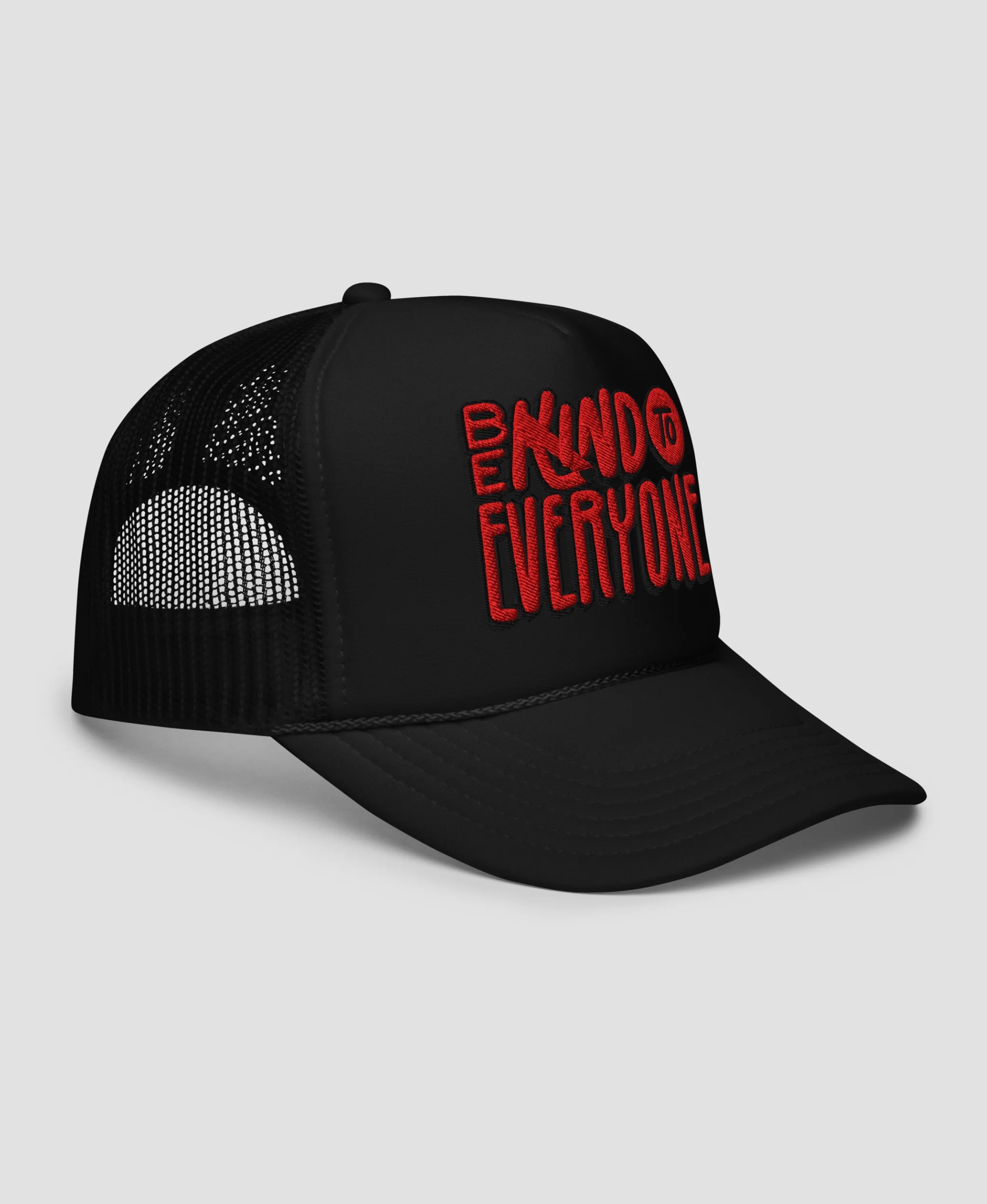 Be Kind To Everyone Retro Typography Embroidered Foam Trucker Hat | Retro Brim