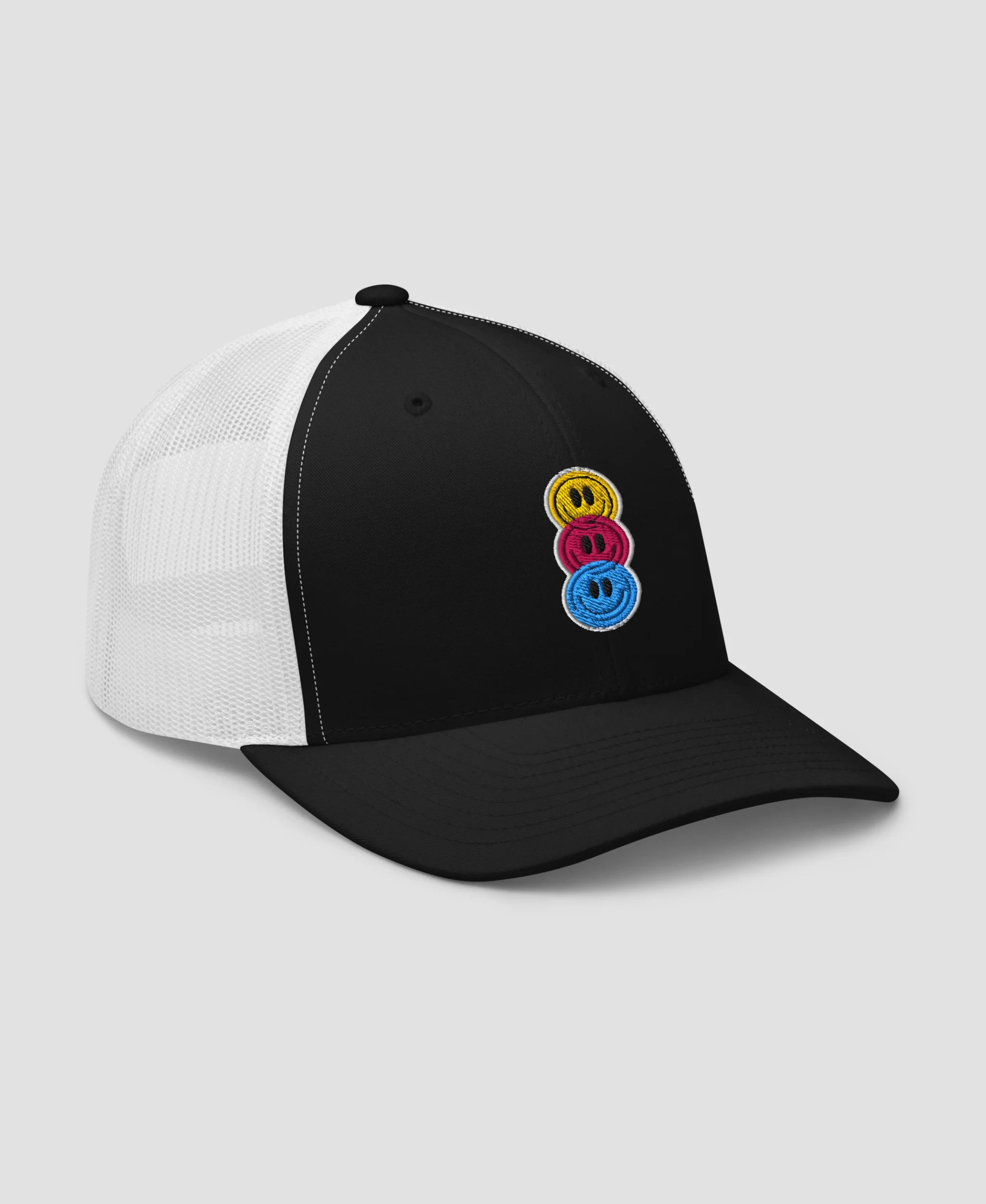 Stacked Colorful Smiley Face Embroidered Retro Trucker Hat
