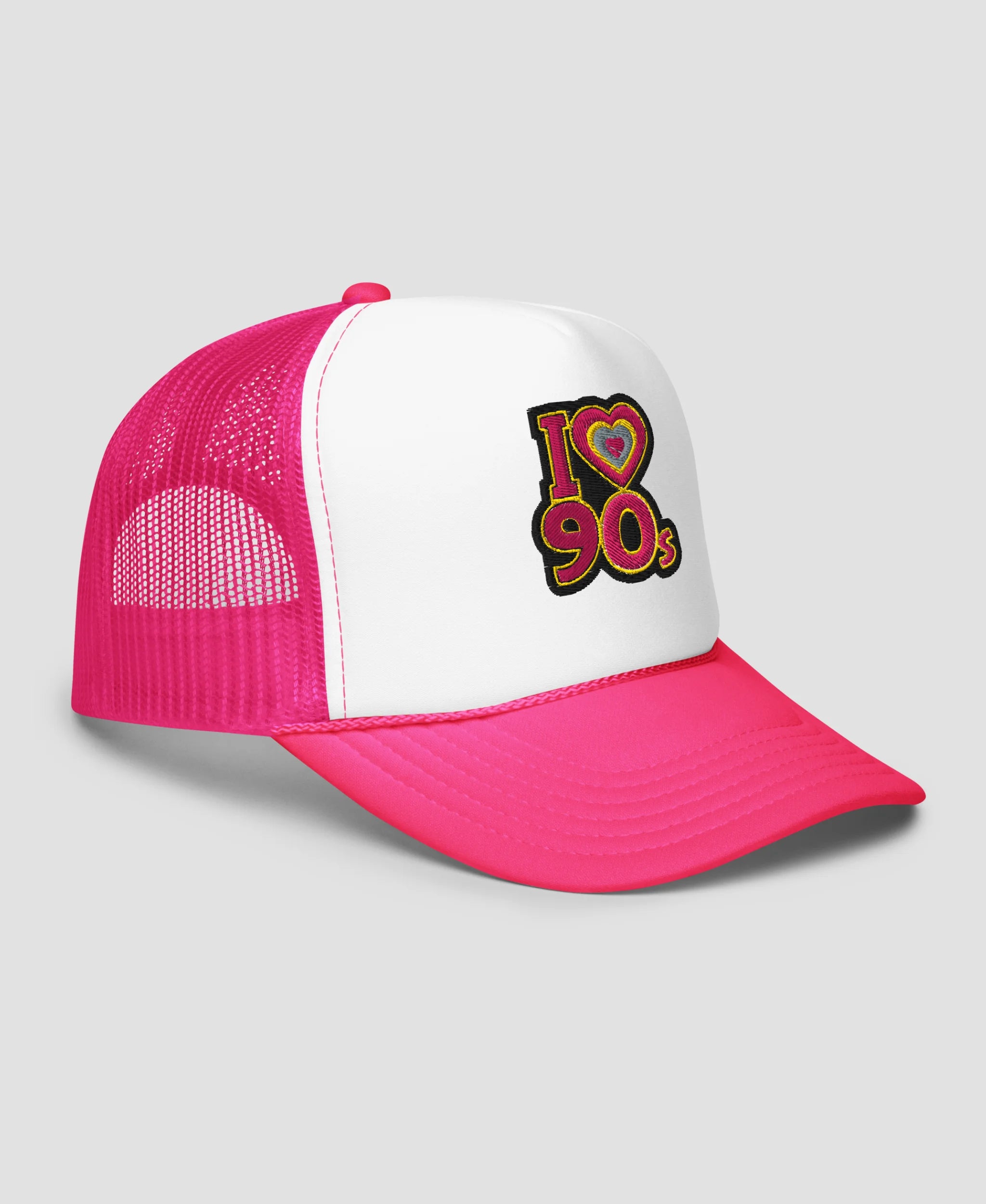 I Love 90s Retro Embroidered Foam Trucker Hat | Retro Brim
