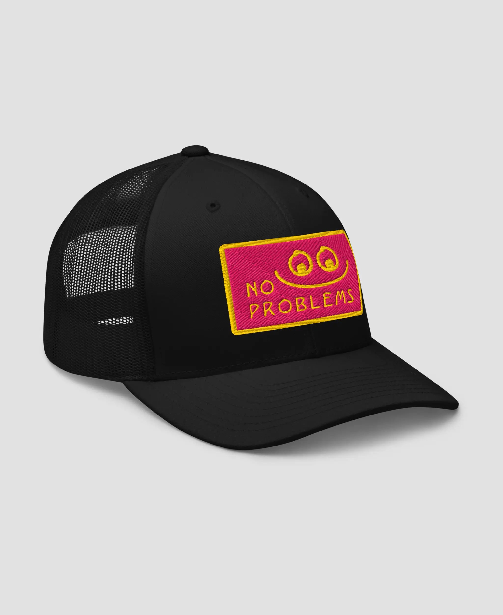 Pastel Pink No Problems Graphic Embroidered Retro Trucker Hat
