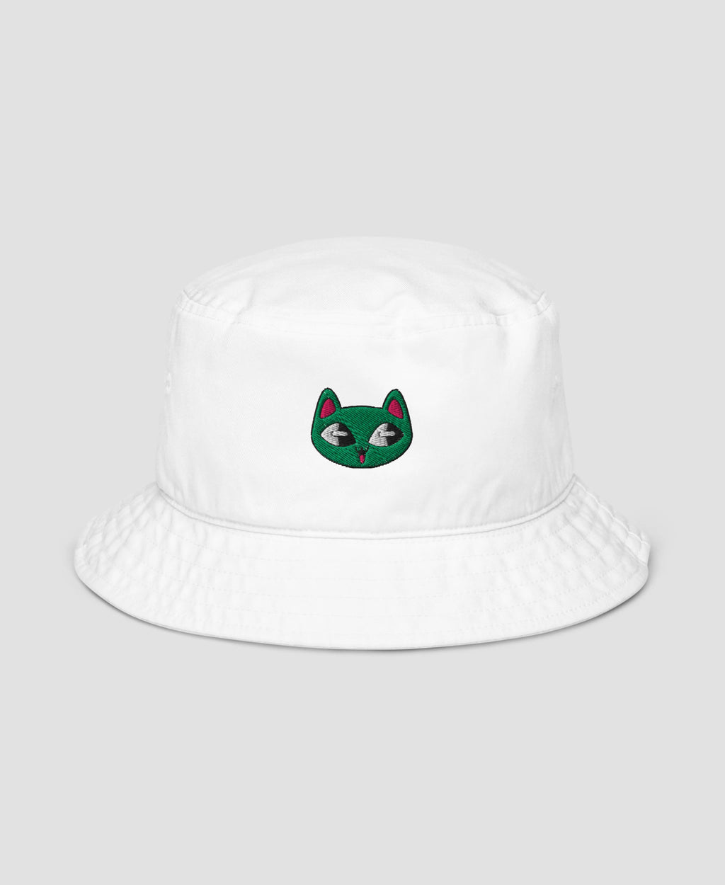 Y2K Aesthetic Teal Cat Embroidered Organic Cotton Bucket Hat | Retro Brim