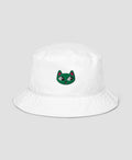 Y2K Aesthetic Teal Cat Embroidered Organic Cotton Bucket Hat | Retro Brim