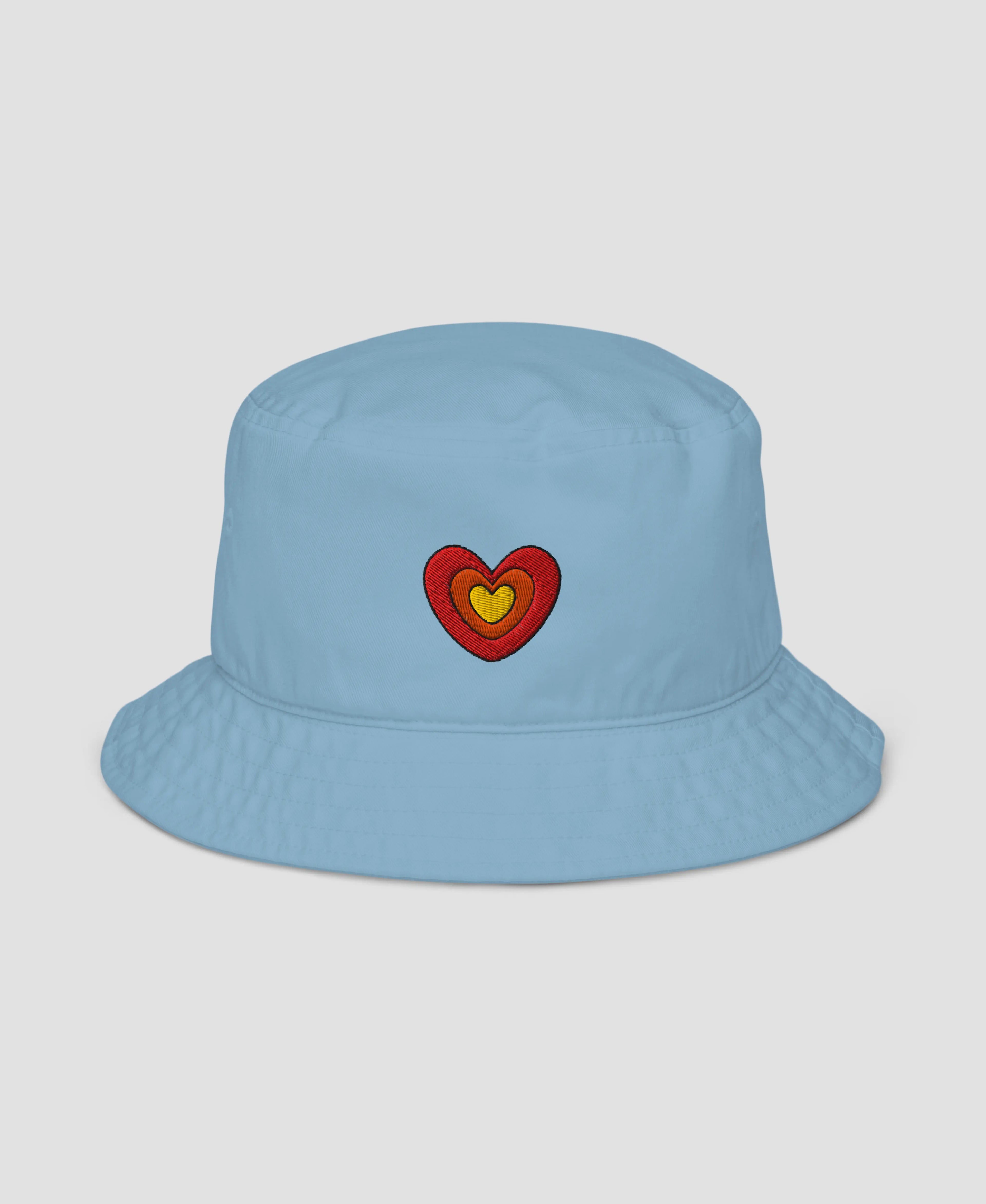 Groovy Retro Love Heart Embroidered Organic Cotton Bucket Hat | Retro Brim