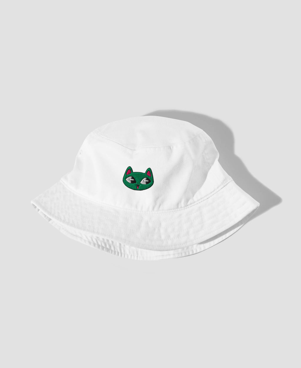 Y2K Aesthetic Teal Cat Embroidered Organic Cotton Bucket Hat | Retro Brim