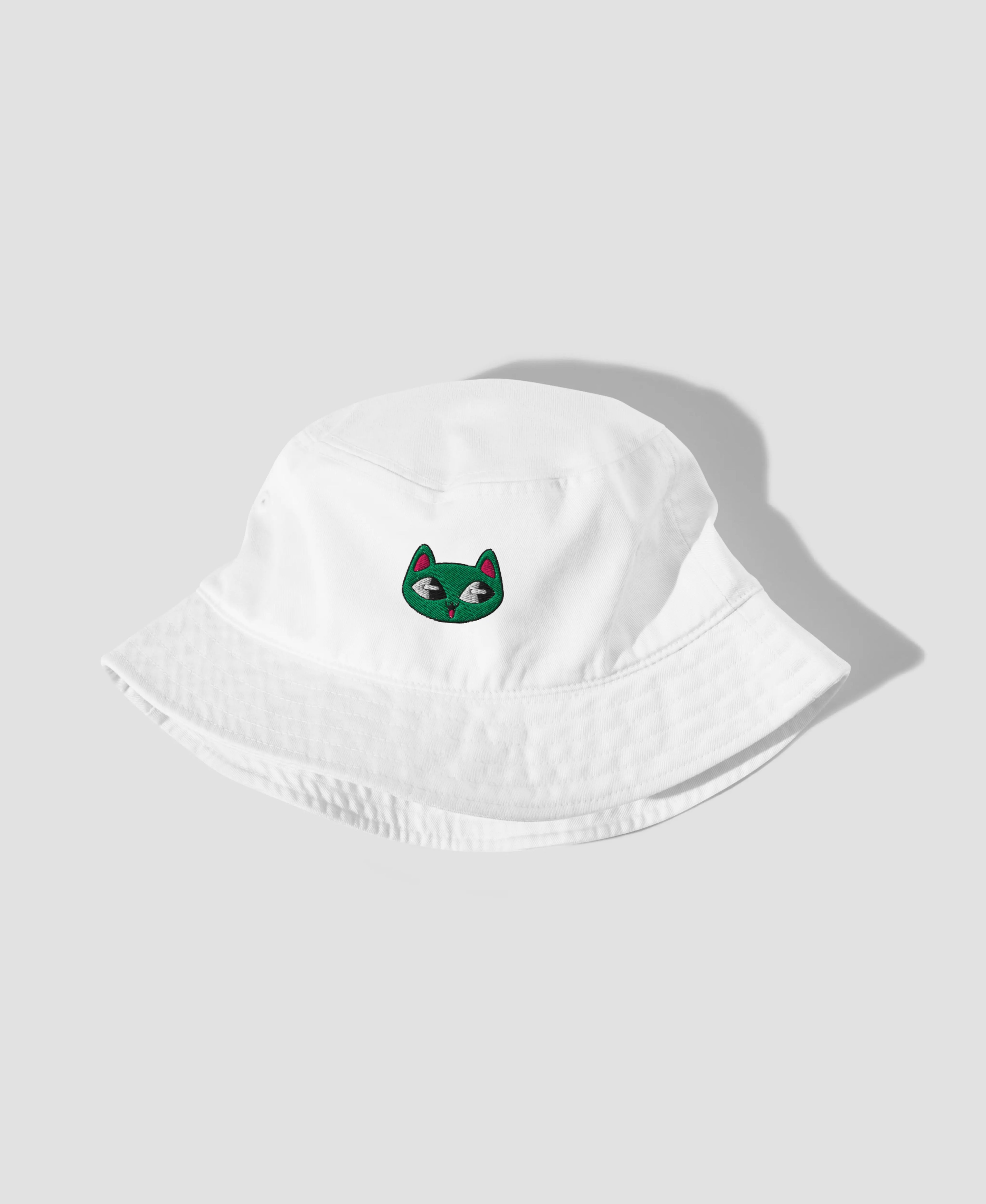 Y2K Aesthetic Teal Cat Embroidered Organic Cotton Bucket Hat | Retro Brim