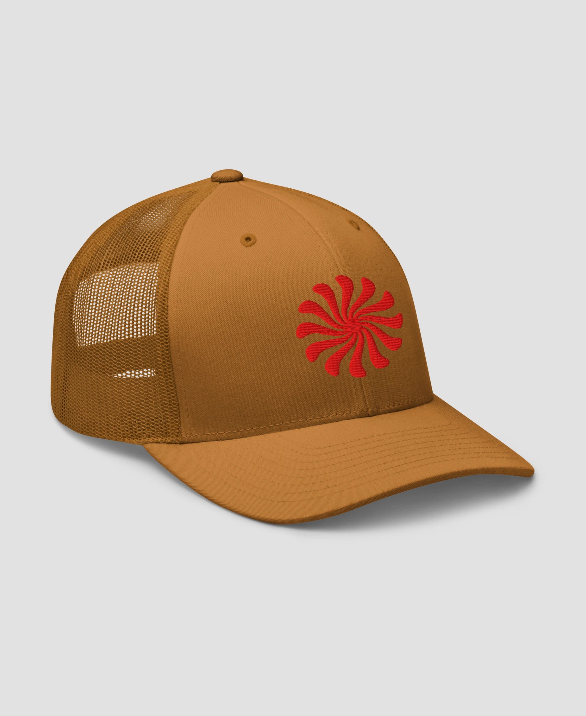 Groovy Psychedelic Orange Swirl Embroidered Retro Trucker Hat