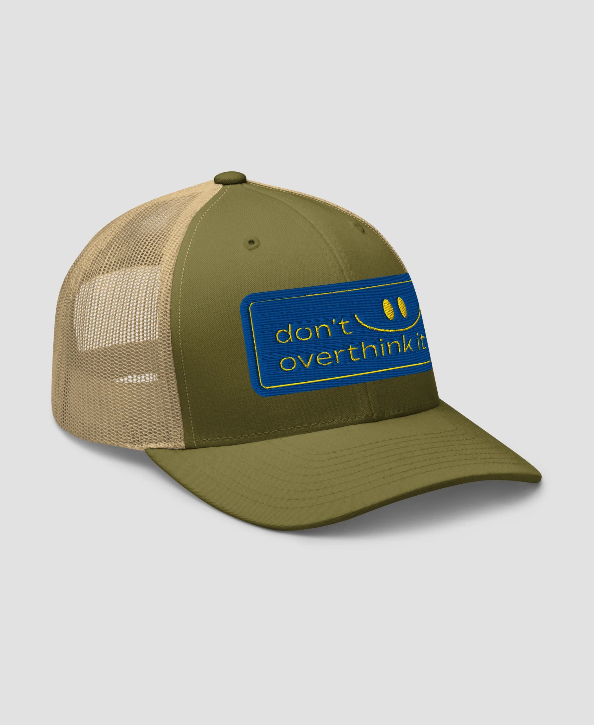 Don't Overthink It Smiley Embroidered Retro Trucker Hat