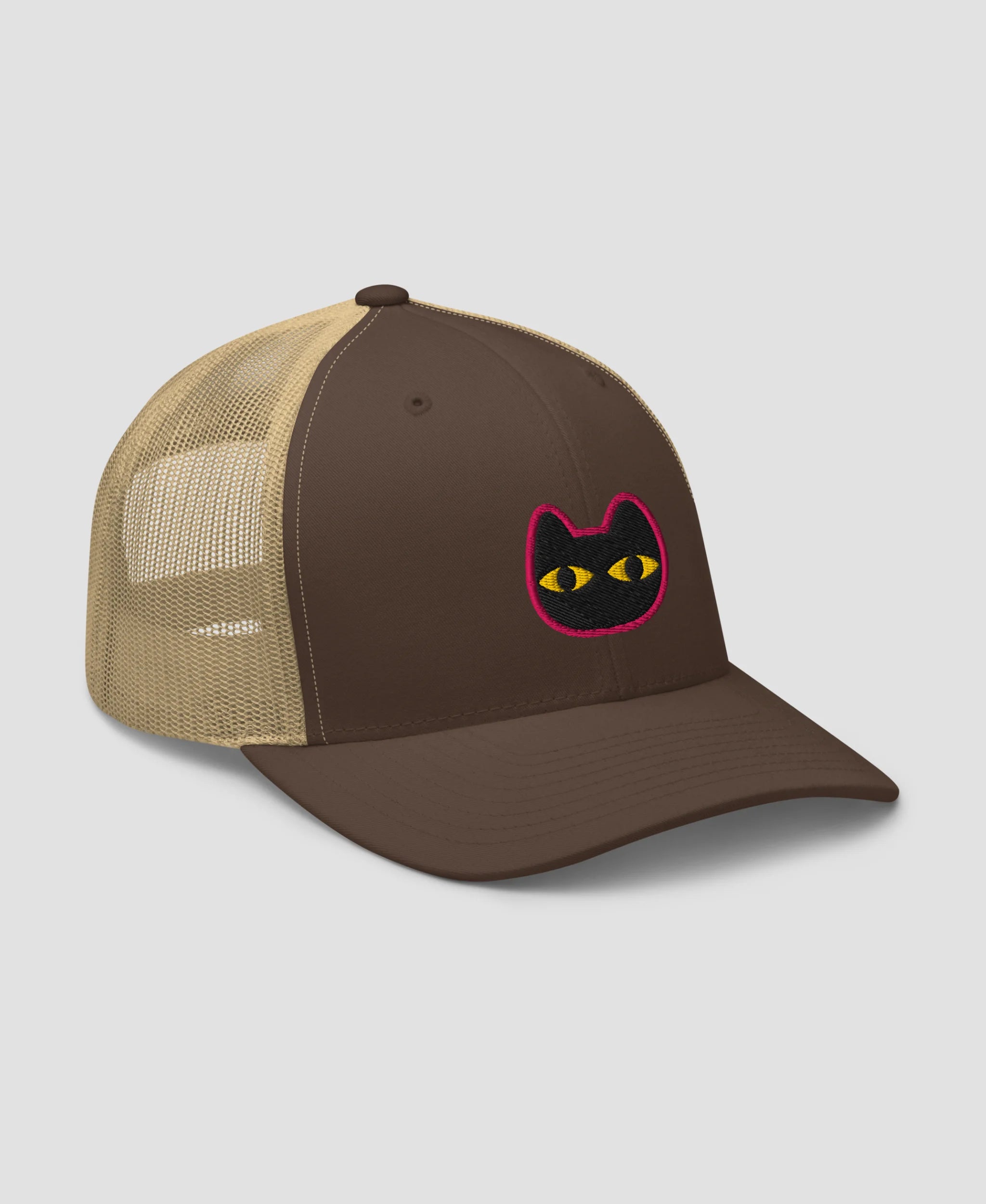 Minimalist Black Cat Big Eyes Embroidered Retro Trucker Hat