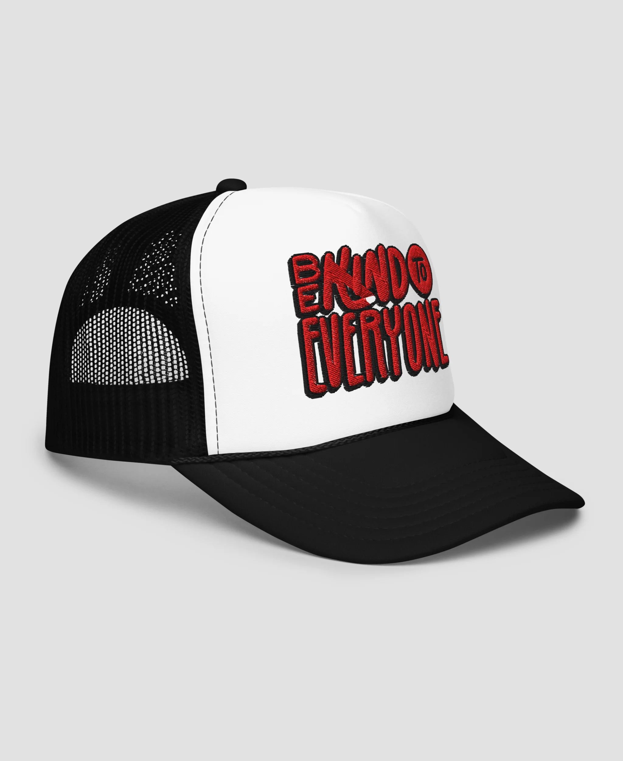Be Kind To Everyone Retro Typography Embroidered Foam Trucker Hat | Retro Brim
