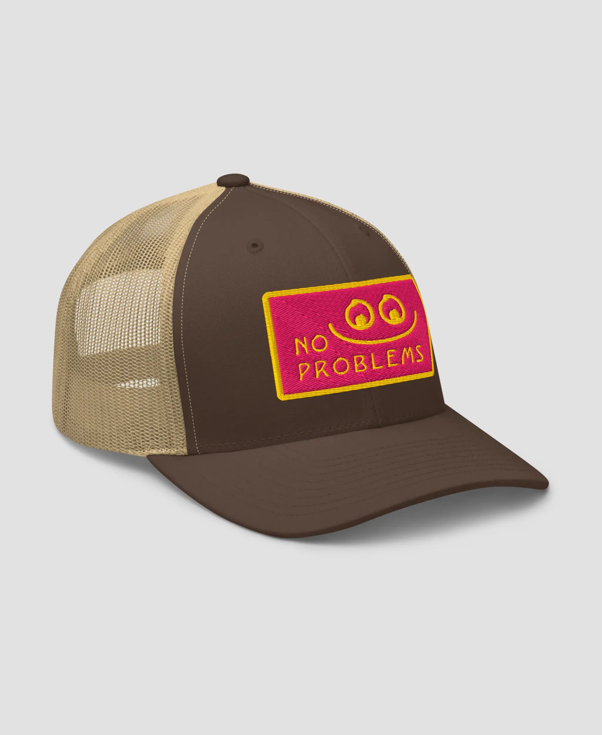 Pastel Pink No Problems Graphic Embroidered Retro Trucker Hat