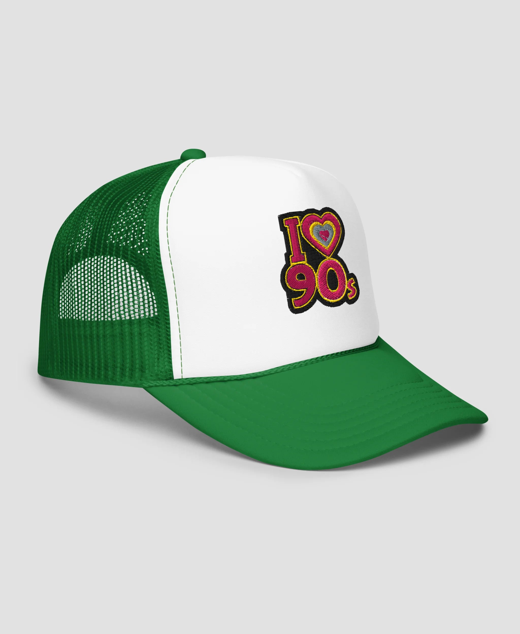 I Love 90s Retro Embroidered Foam Trucker Hat | Retro Brim