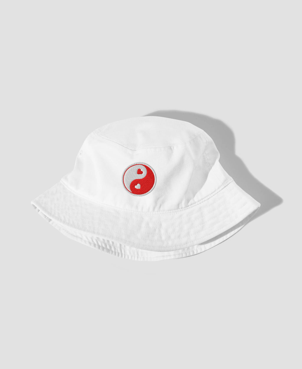 Pink Pastel Yin Yang Hearts Embroidered Organic Bucket Hat  | Retro Brim