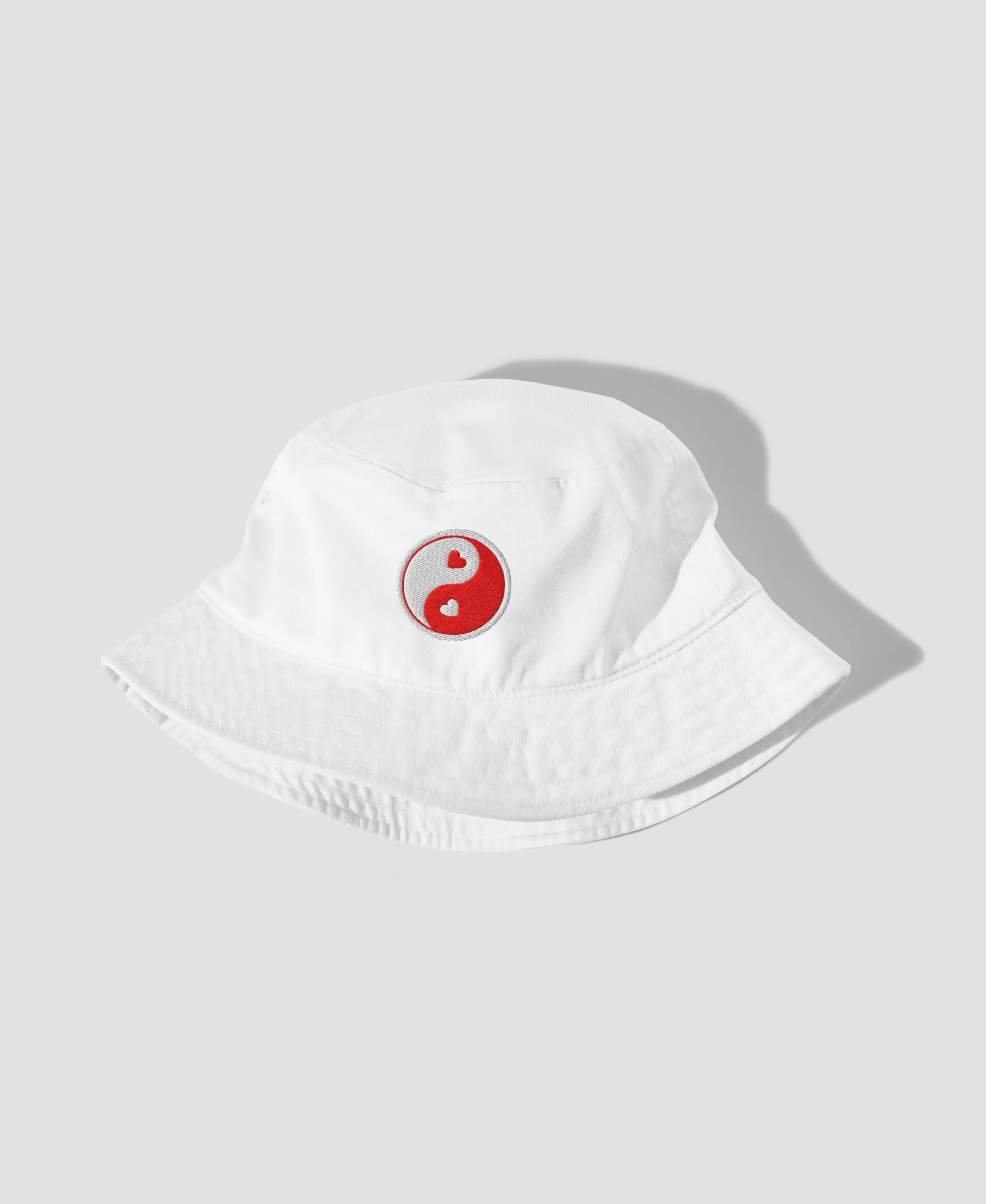 Pink Pastel Yin Yang Hearts Embroidered Organic Bucket Hat  | Retro Brim