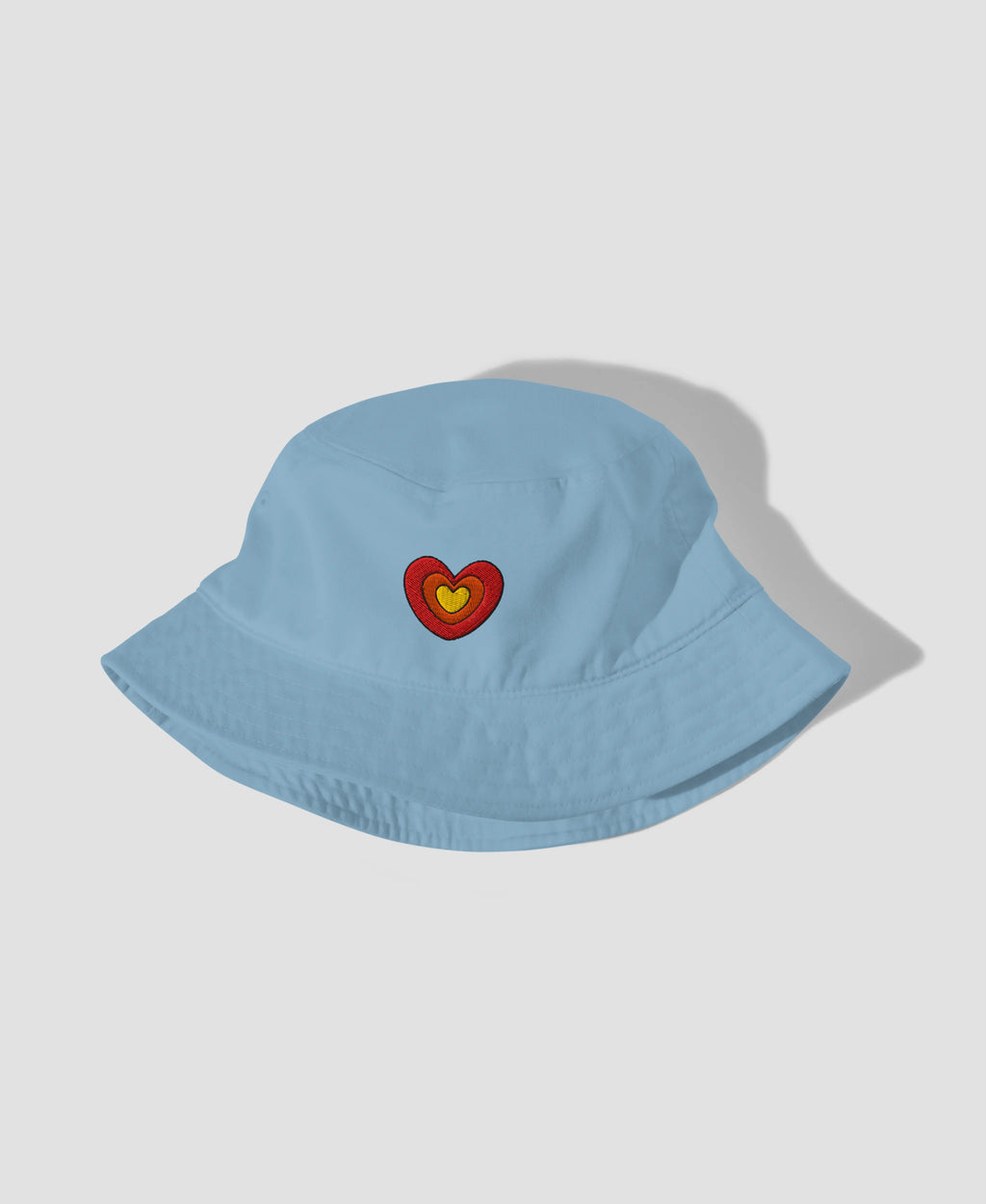 Retro Trippy Layered Heart Embroidered Organic Bucket Hat  | Retro Brim
