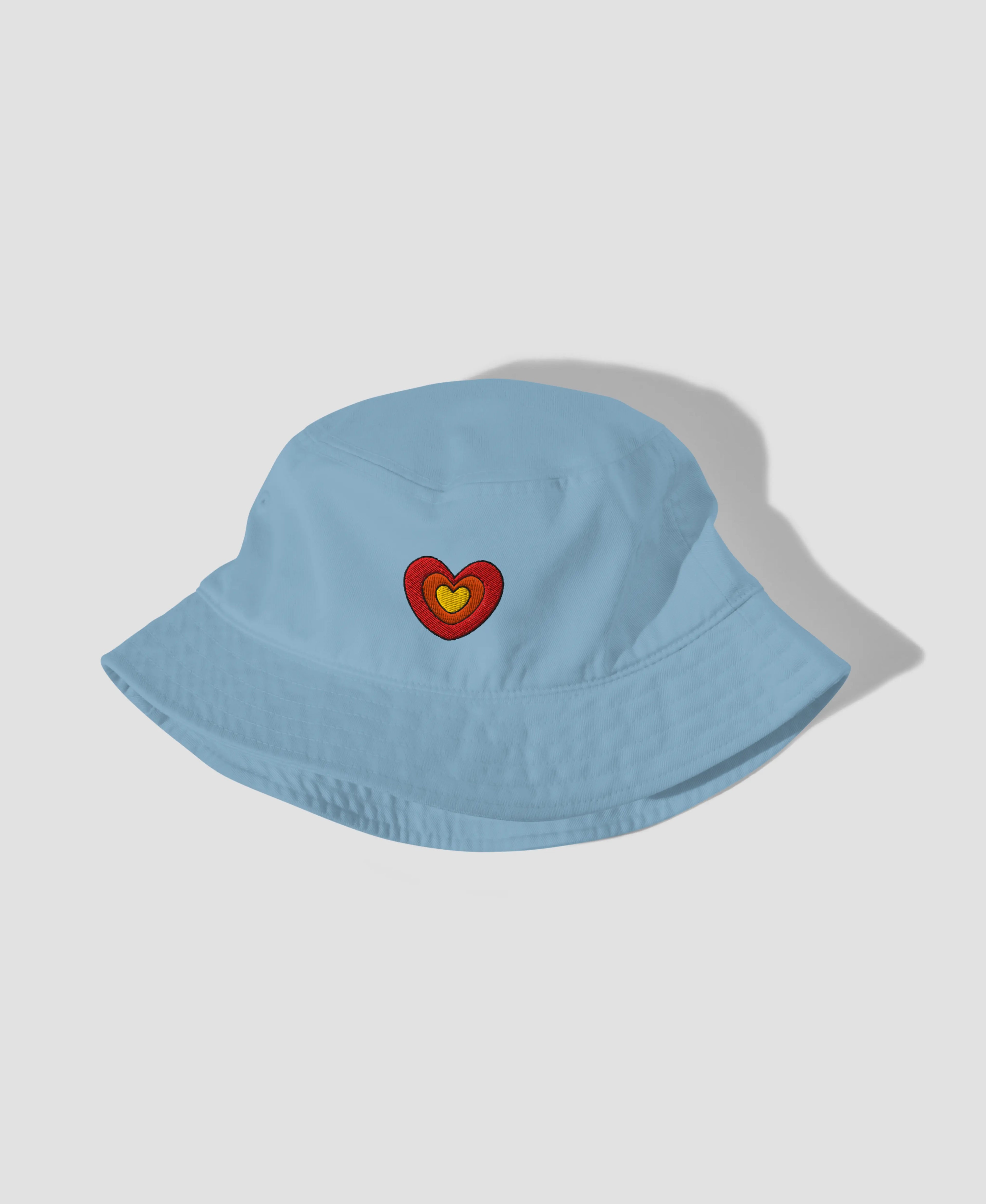 Retro Trippy Layered Heart Embroidered Organic Bucket Hat  | Retro Brim