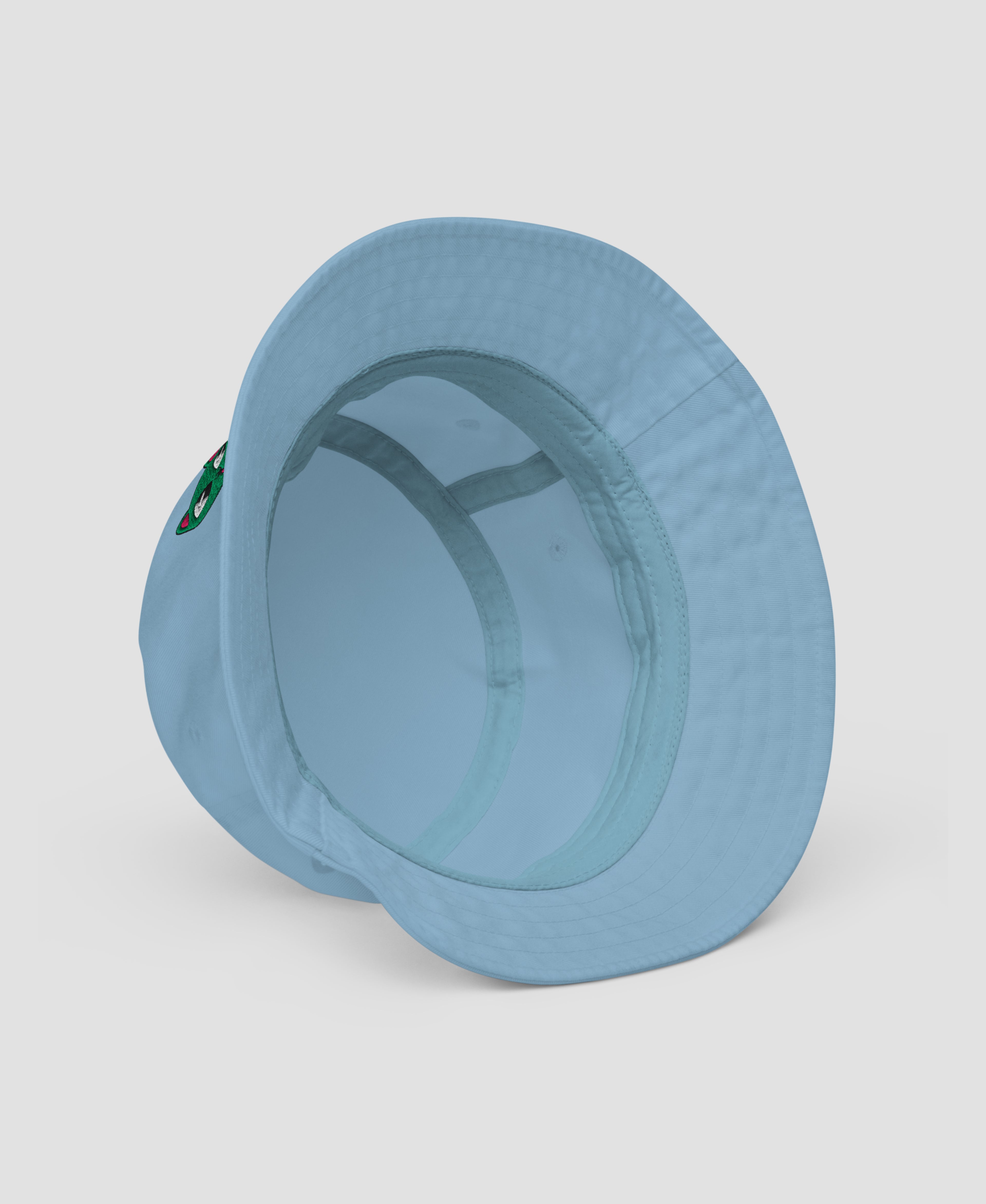 Y2K Aesthetic Teal Cat Embroidered Organic Cotton Bucket Hat | Retro Brim