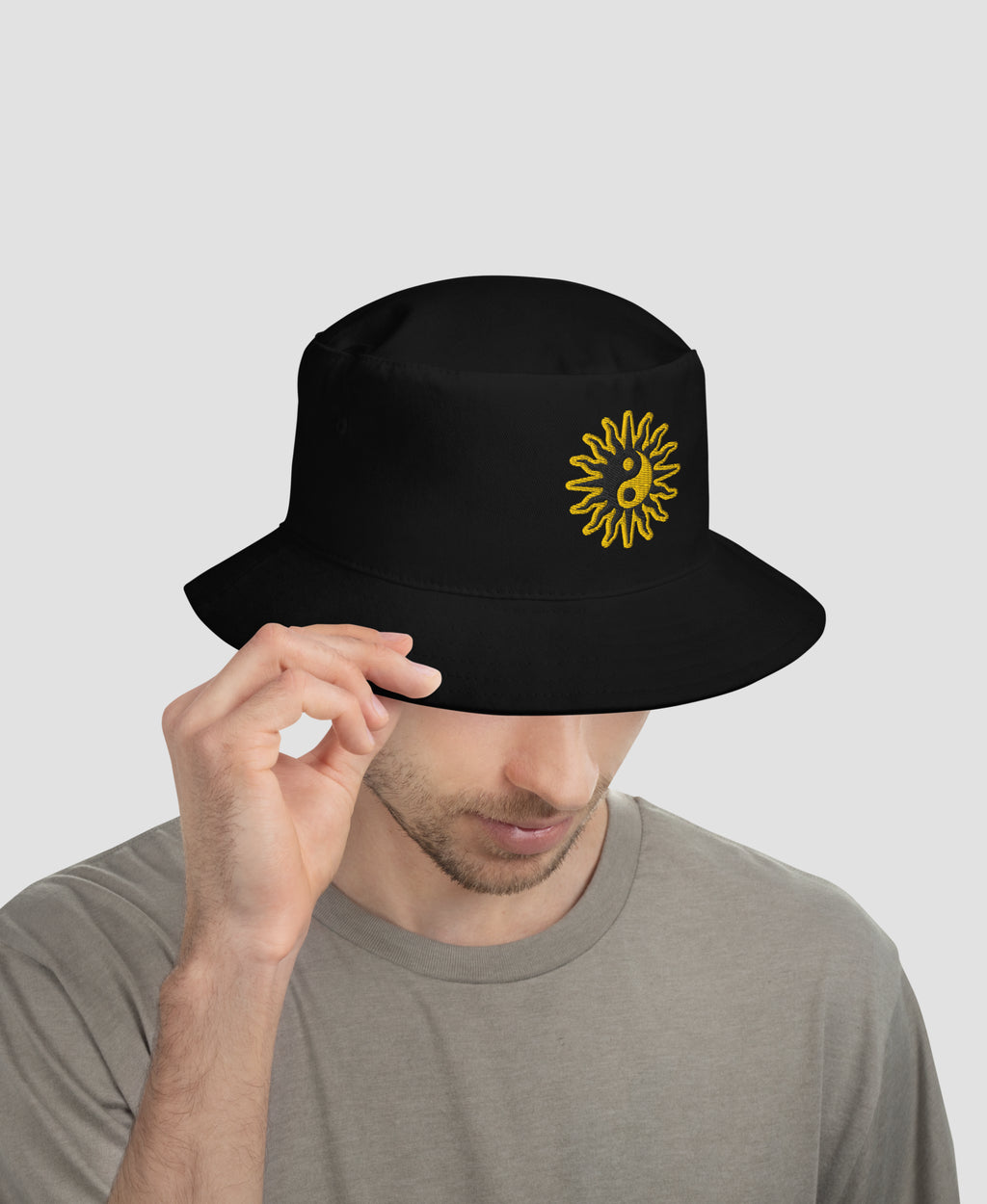 Psychedelic Yin Yang Sun Embroidered Cotton Bucket Hat | Retro Brim