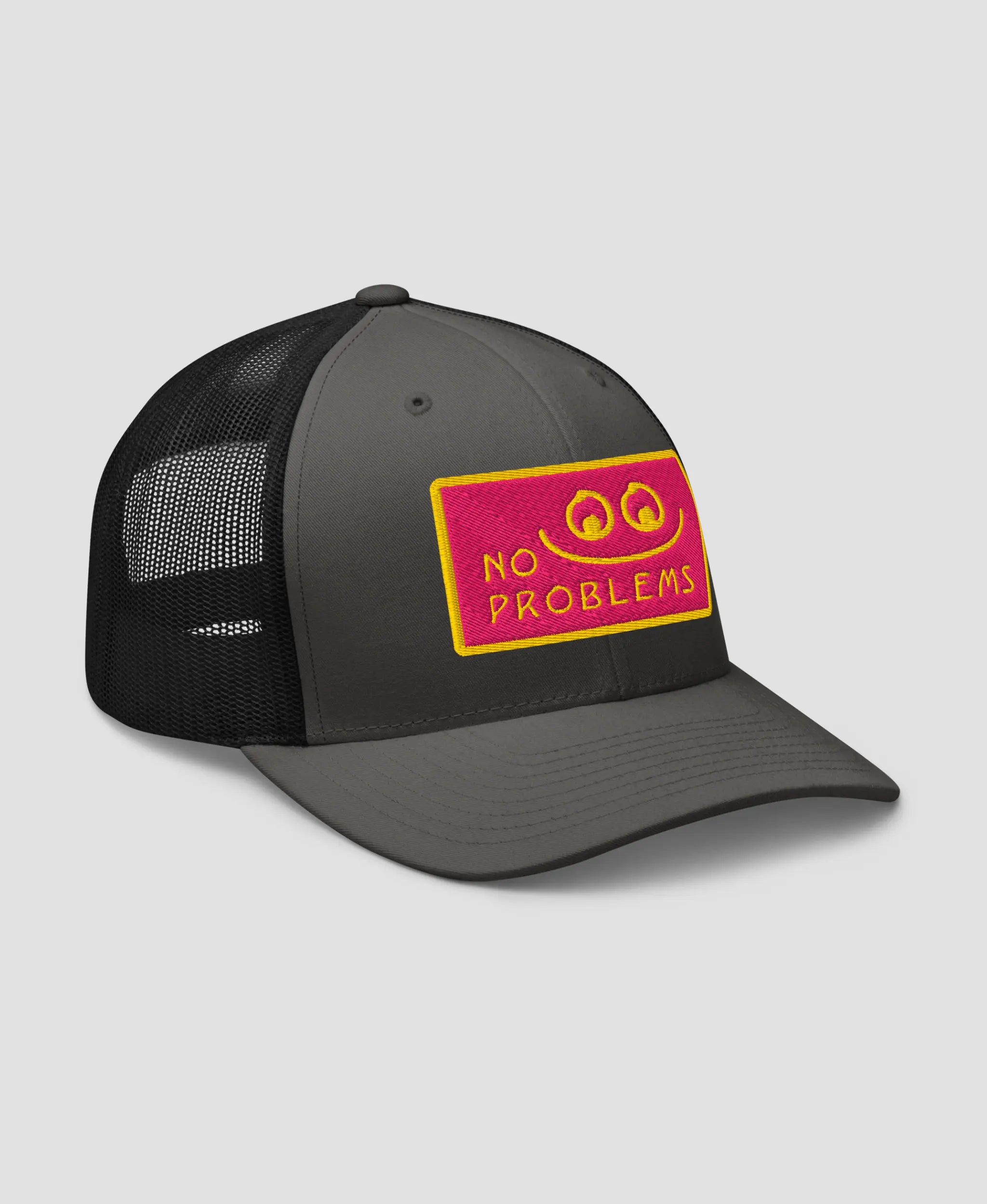 Pastel Pink No Problems Graphic Embroidered Retro Trucker Hat