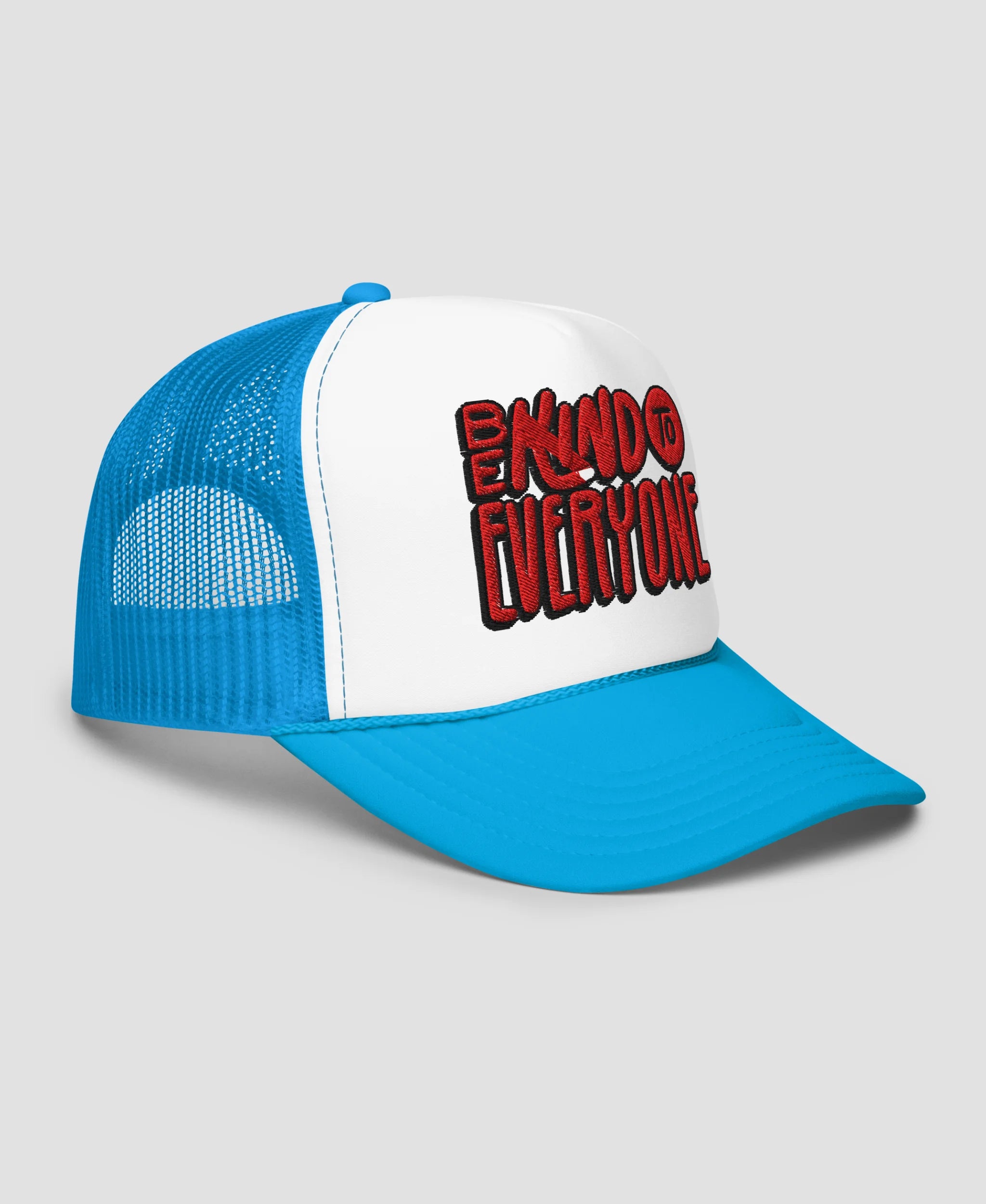 Be Kind To Everyone Retro Typography Embroidered Foam Trucker Hat | Retro Brim