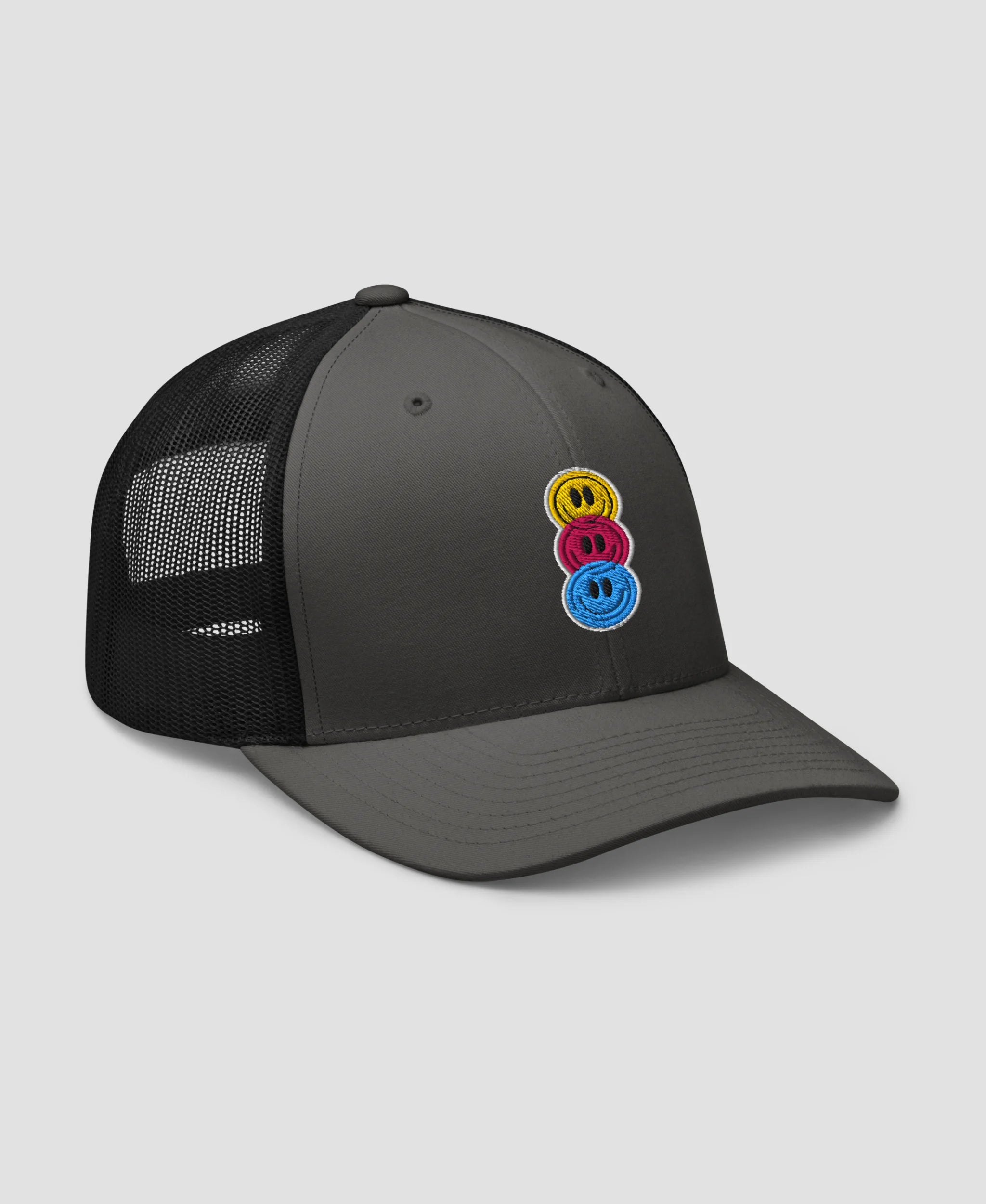 Stacked Colorful Smiley Face Embroidered Retro Trucker Hat