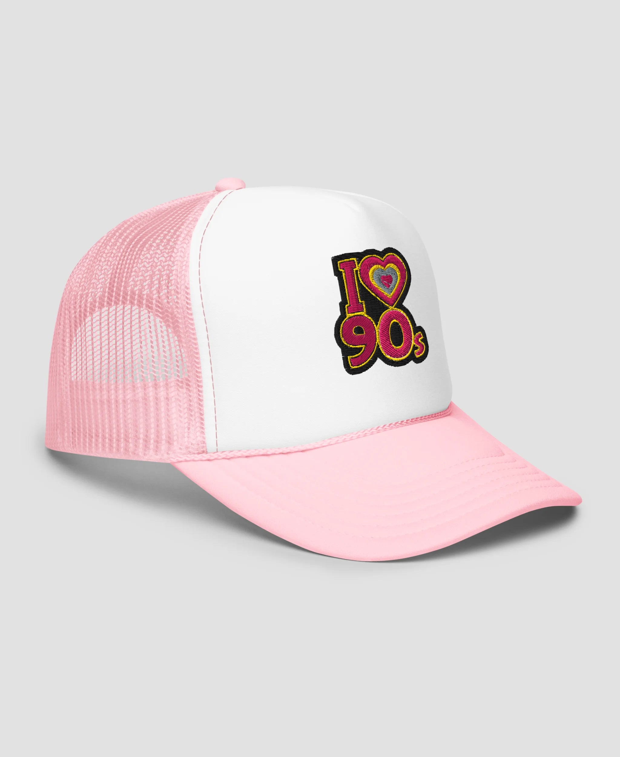 I Love 90s Retro Embroidered Foam Trucker Hat | Retro Brim