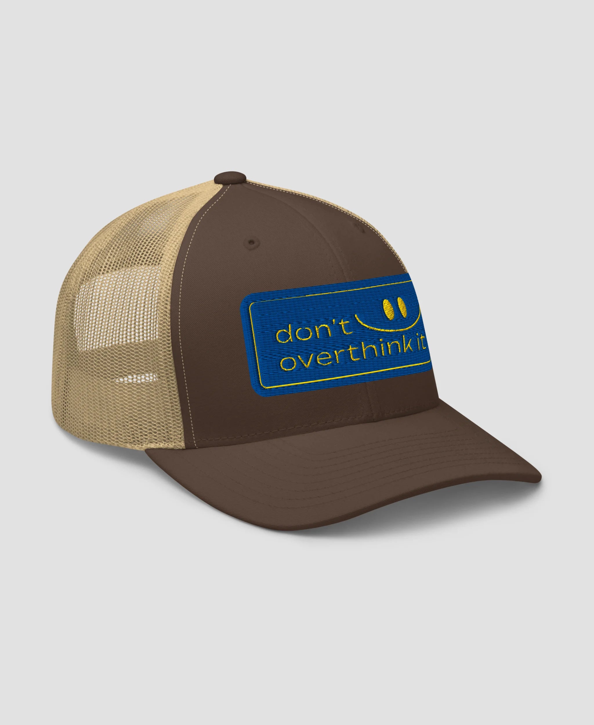 Don't Overthink It Smiley Embroidered Retro Trucker Hat