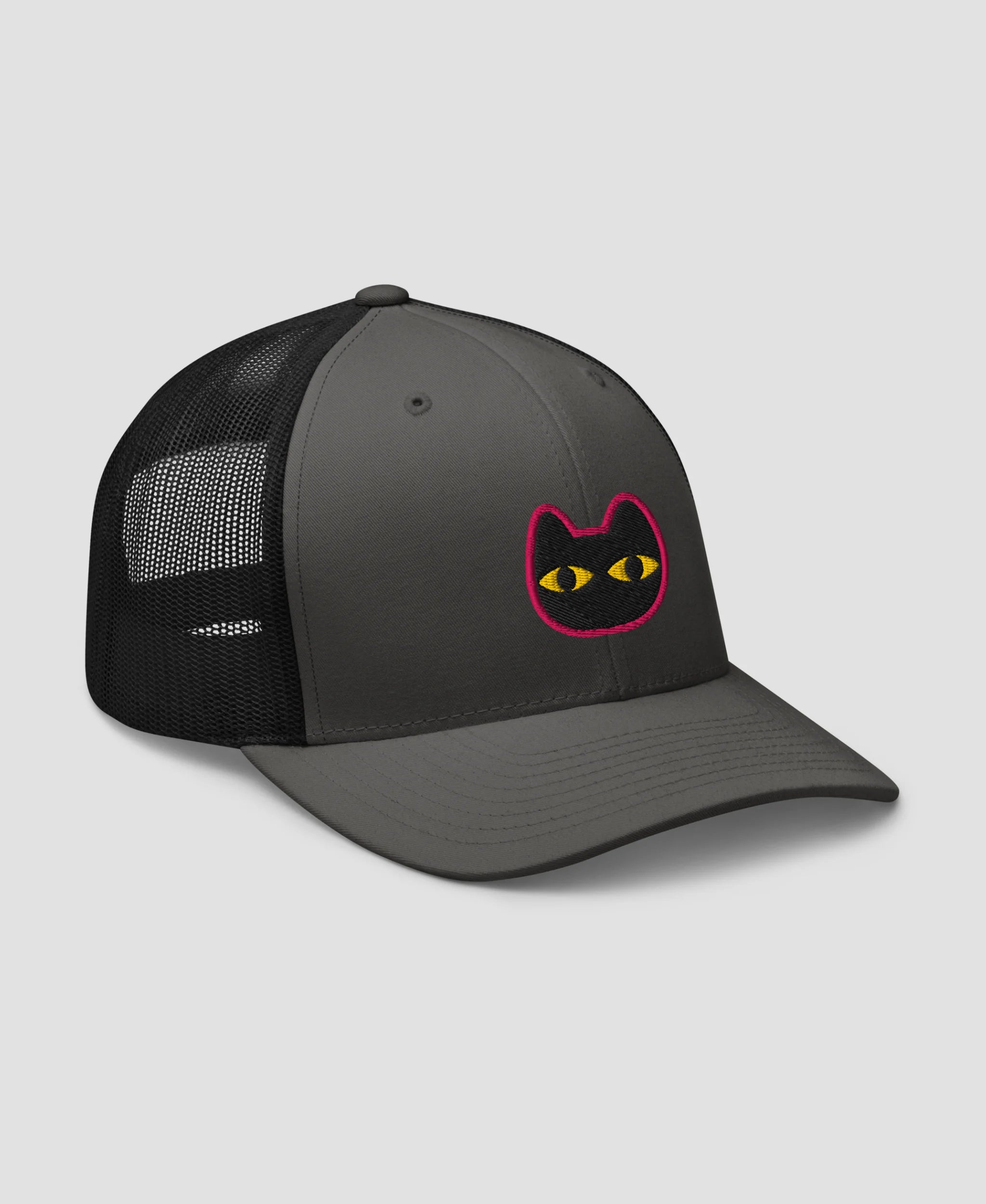 Minimalist Black Cat Big Eyes Embroidered Retro Trucker Hat