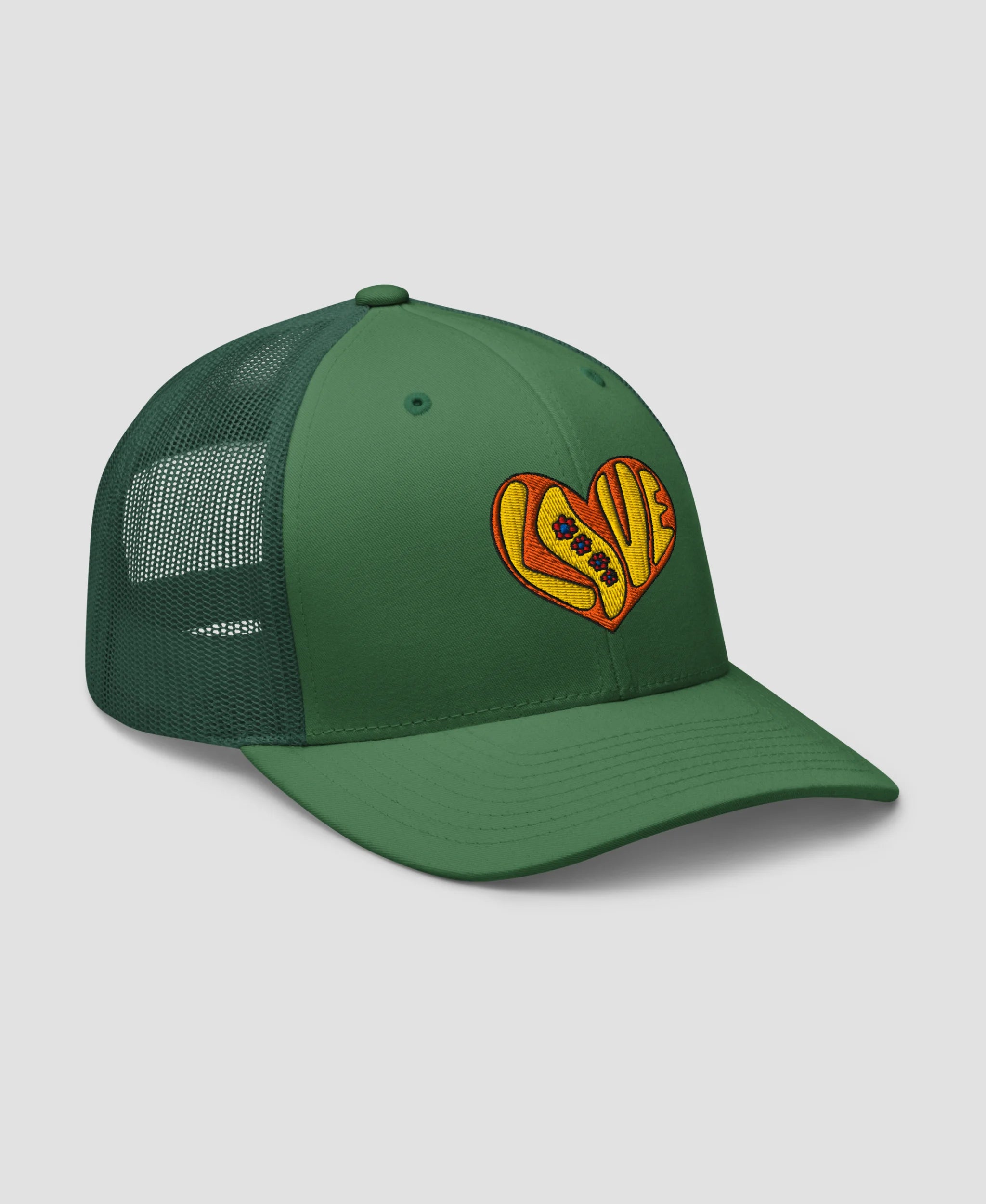 Retro 70s Groovy Flower Power Love Heart Retro Trucker Hat