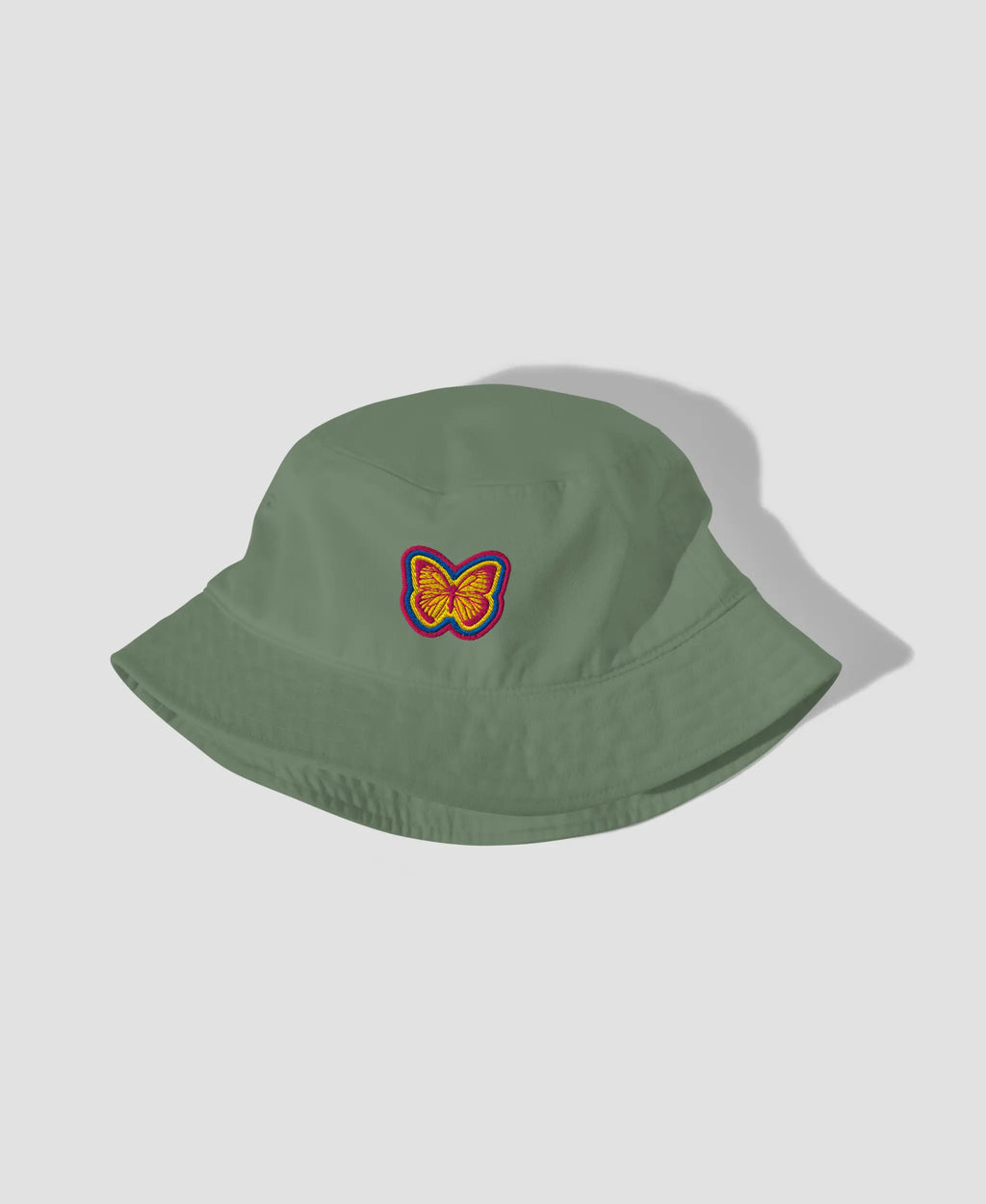 Vintage Retro Butterfly Embroidered Organic Cotton Bucket Hat | Retro Brim