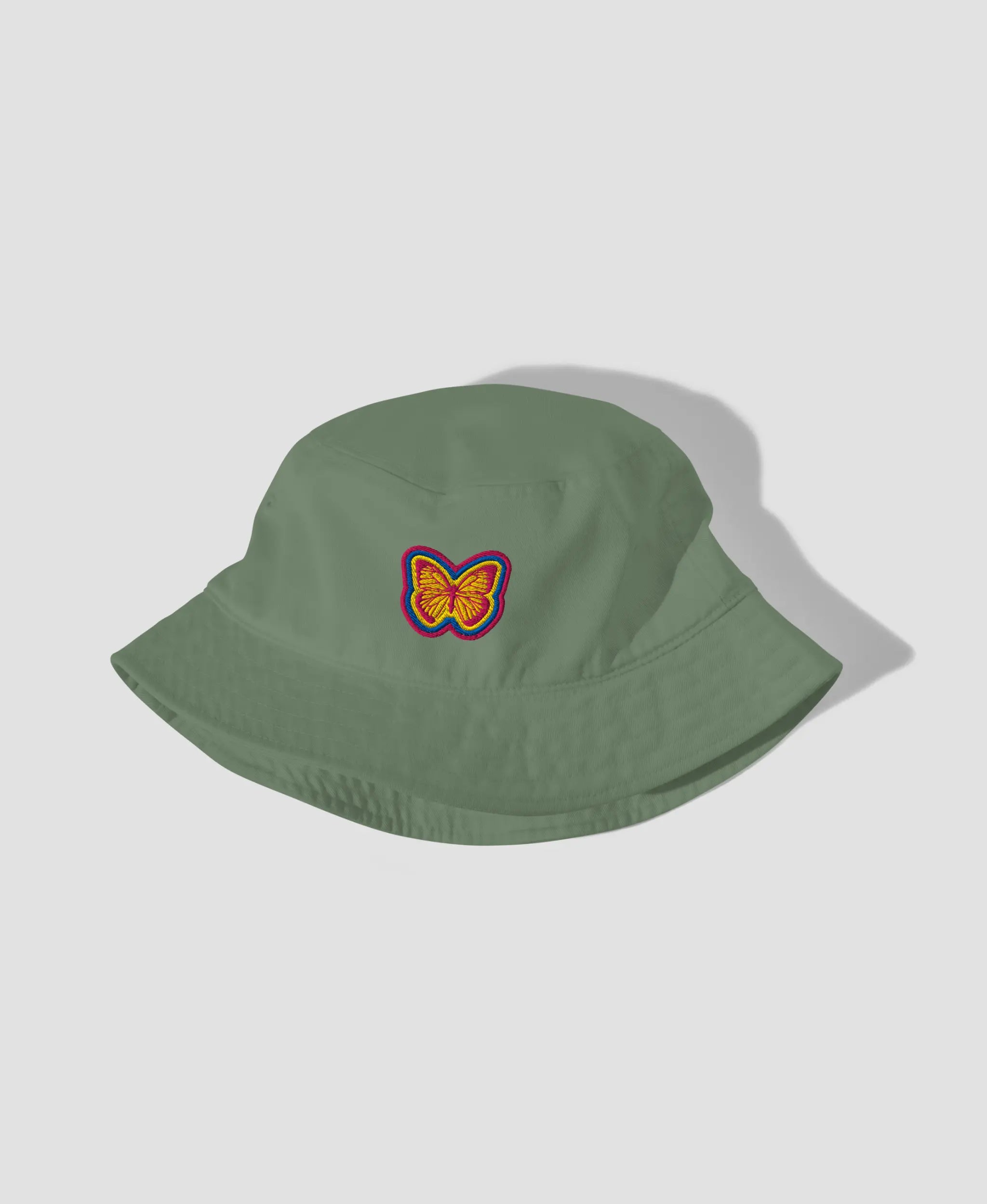 Vintage Retro Butterfly Embroidered Organic Cotton Bucket Hat | Retro Brim