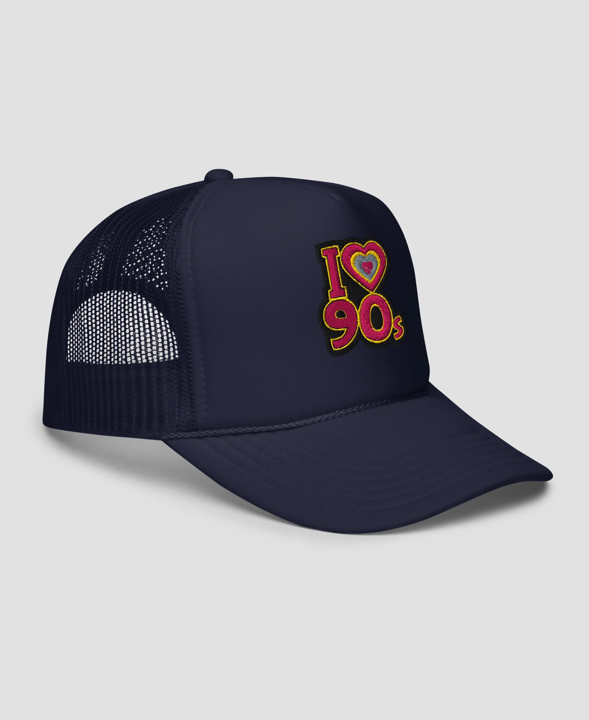 I Love 90s Retro Embroidered Foam Trucker Hat | Retro Brim