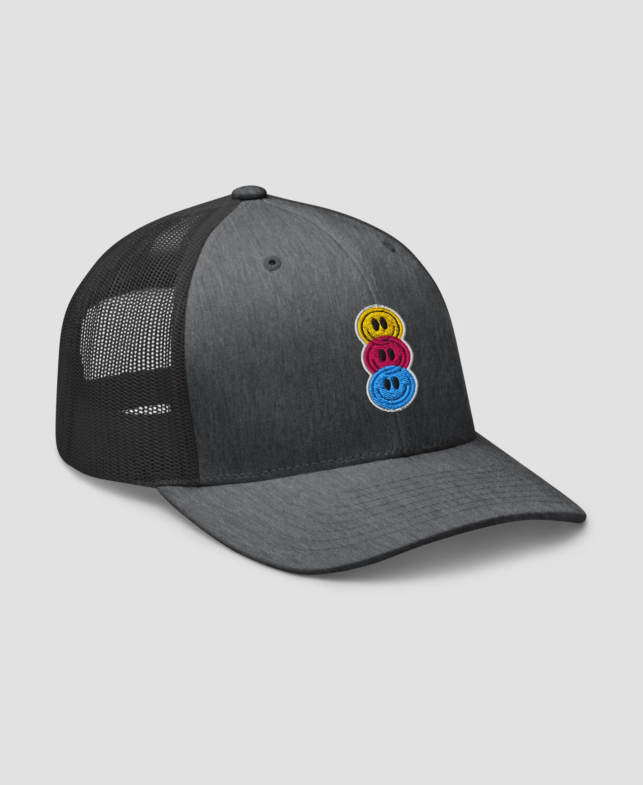 Stacked Colorful Smiley Face Embroidered Retro Trucker Hat