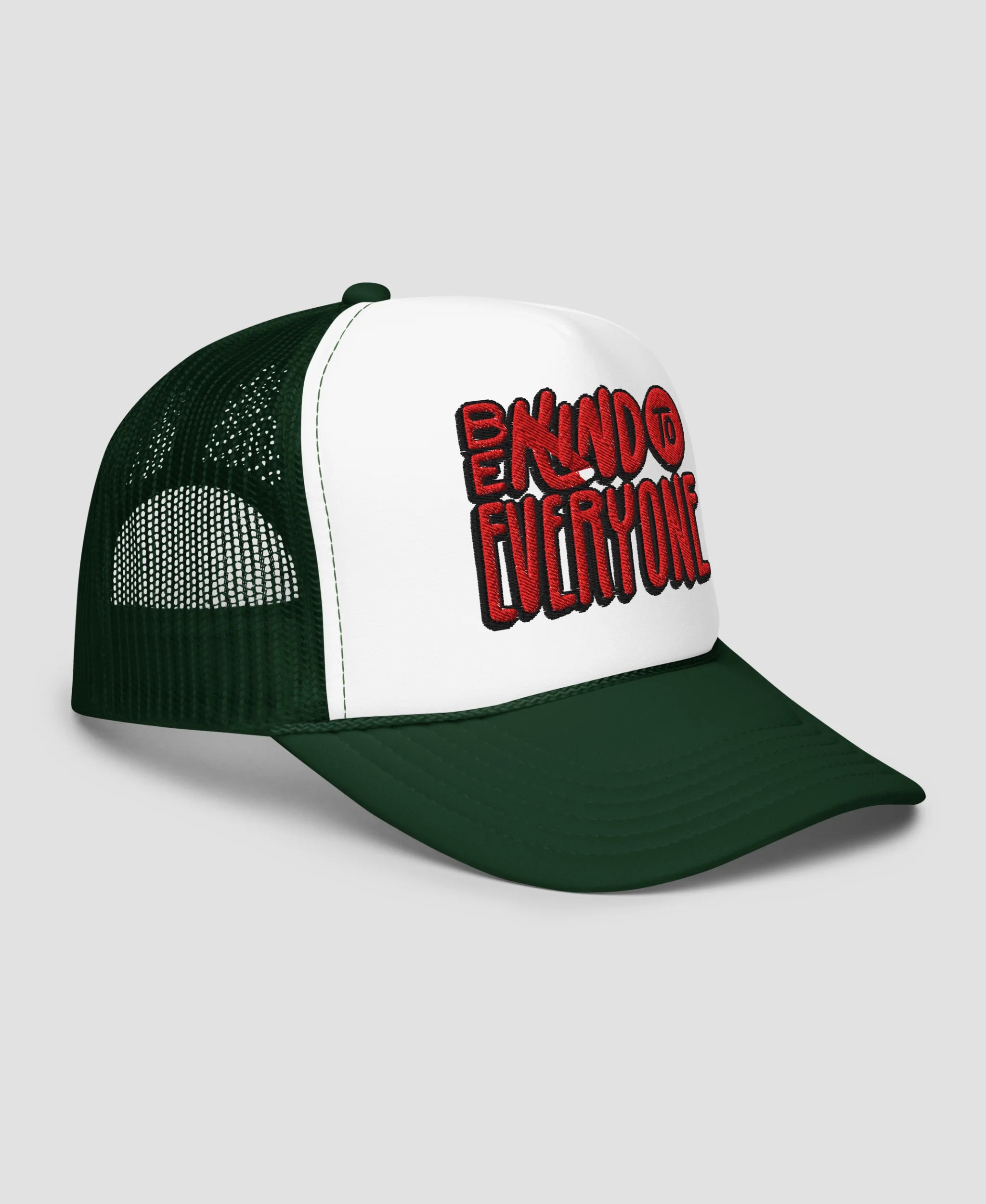 Be Kind To Everyone Retro Typography Embroidered Foam Trucker Hat | Retro Brim
