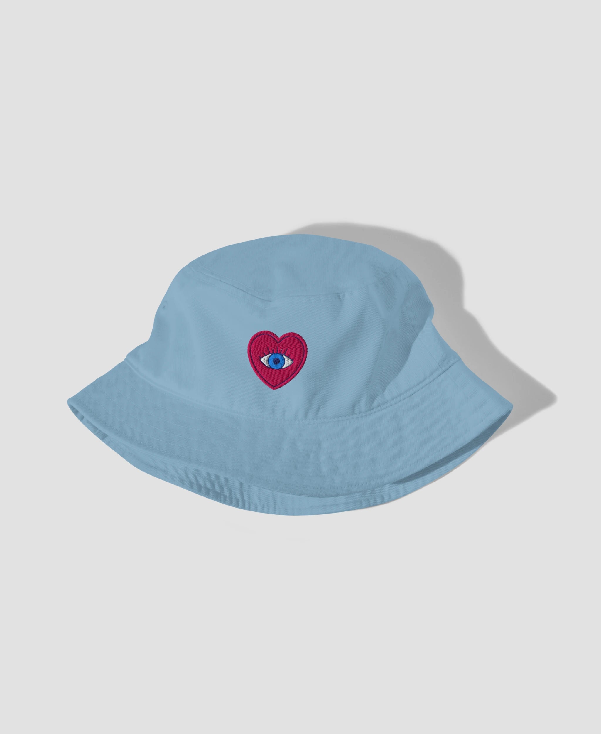 Retro Aesthetic Eye Heart Embroidered Organic Bucket Hat | Retro Brim