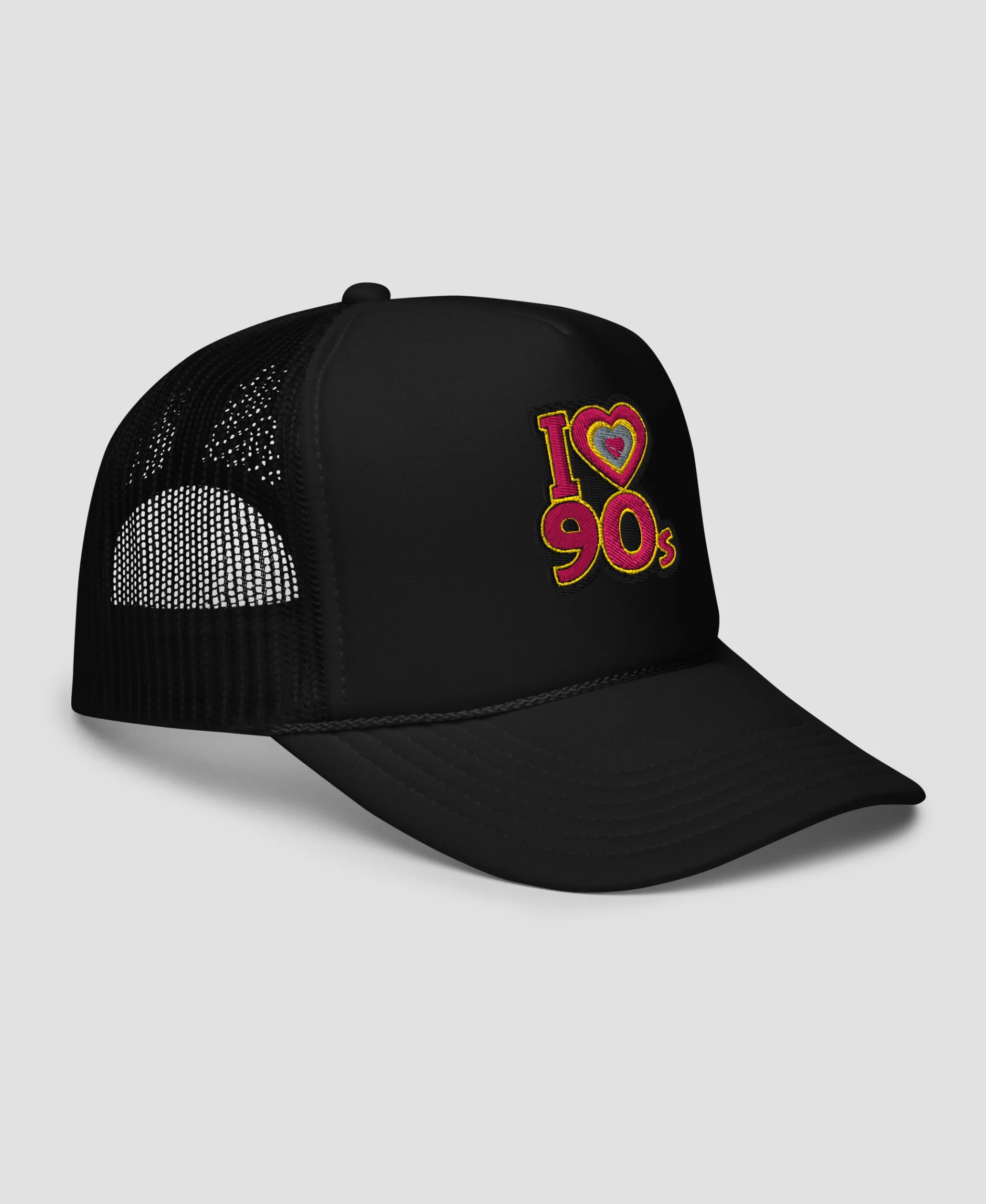I Love 90s Retro Embroidered Foam Trucker Hat | Retro Brim