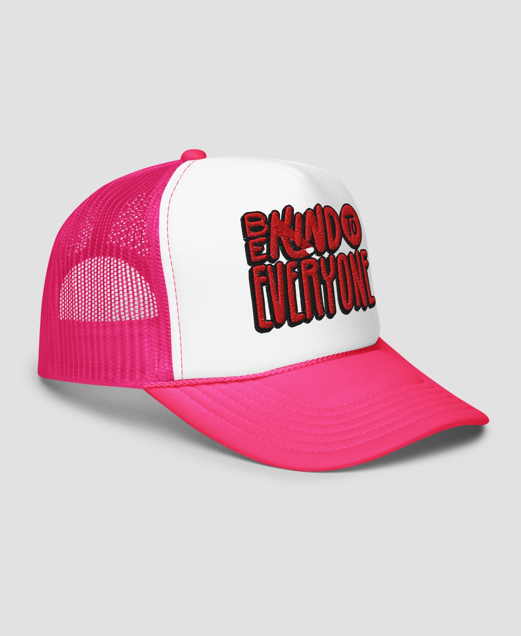 Be Kind To Everyone Retro Typography Embroidered Foam Trucker Hat | Retro Brim